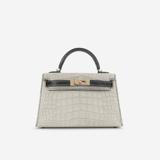 Hermès HSS Mini Kelly - Gris Perle / Black Matte Alligator | Permabrass Hardware