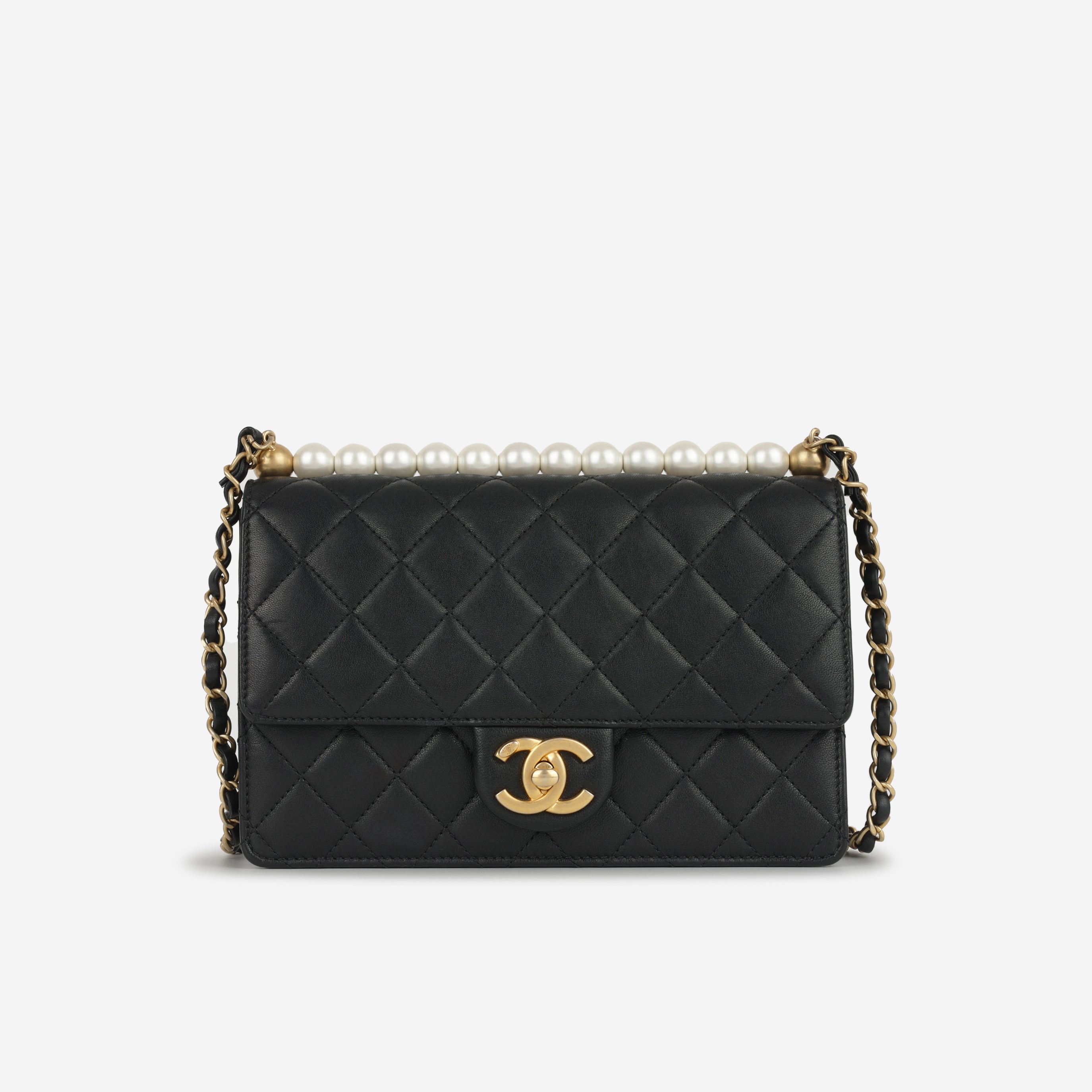Chanel - Vertical Pearl Flap Bag - Black Calfskin GHW - Pre-Loved