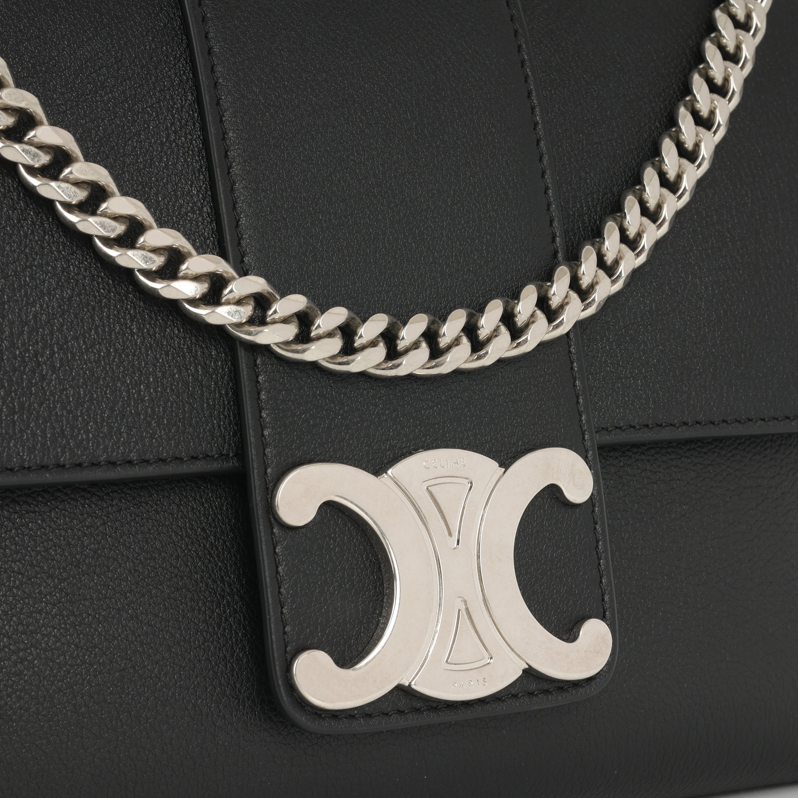 Celine - Medium Victoire Bag - Black Calfskin SHW - Pre-Loved
