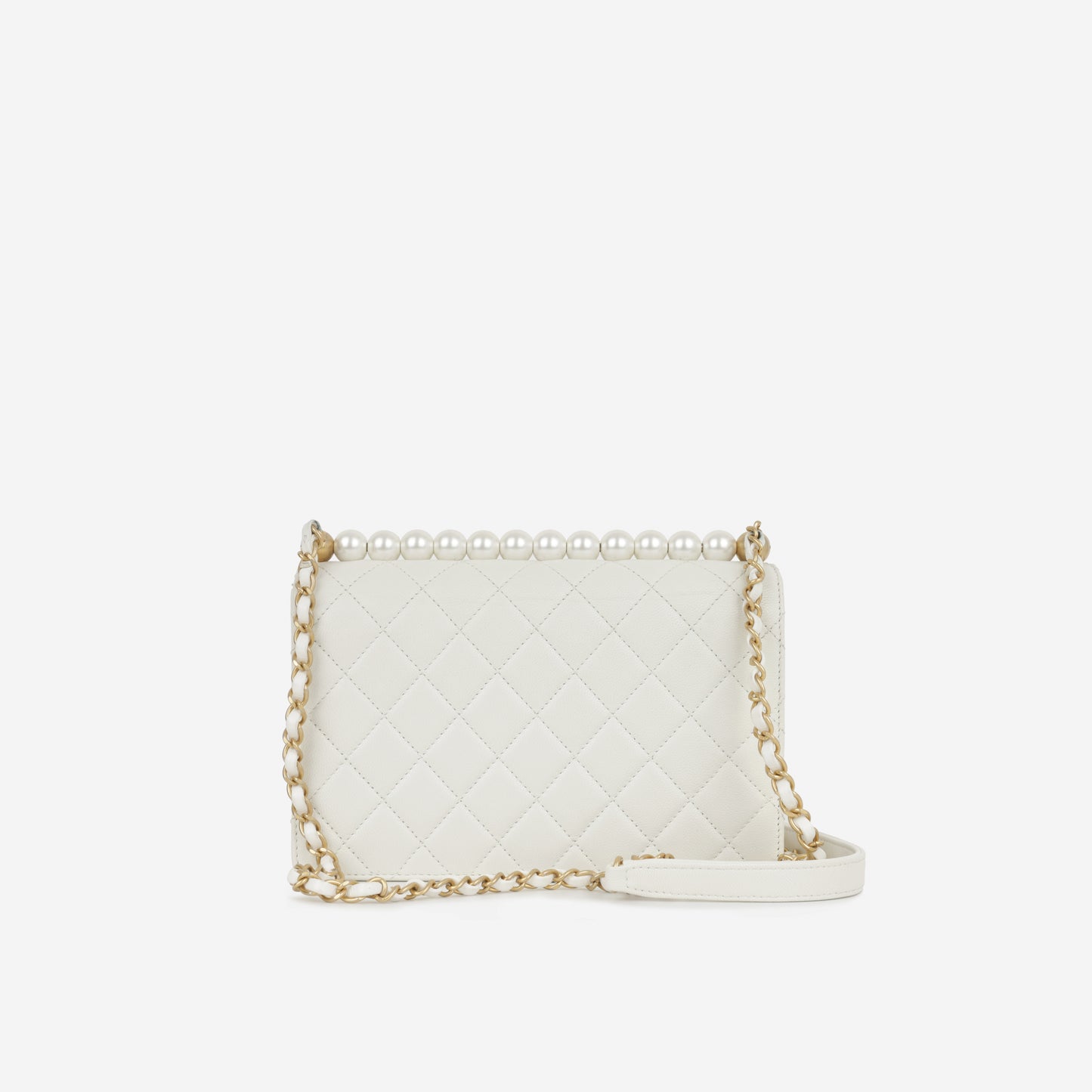 Chanel Medium Vertical Pearl Flap - White Calfskin | Antique Gold Hardware
