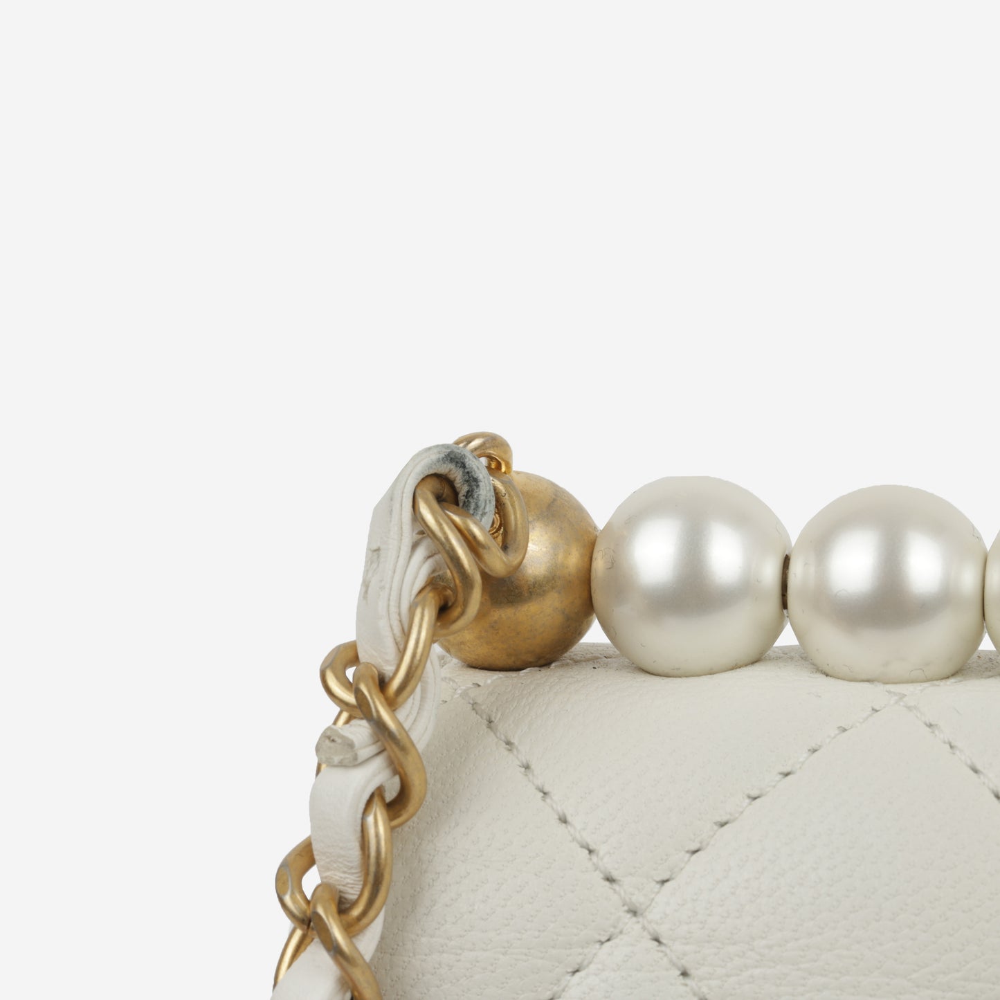 Chanel Medium Vertical Pearl Flap - White Calfskin | Antique Gold Hardware