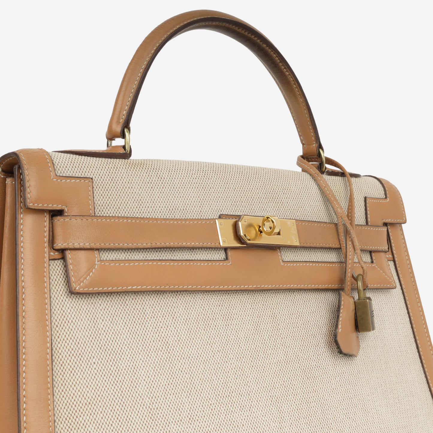 Vintage Kelly 32 - Natural Courchevel / Toile | Gold Hardware