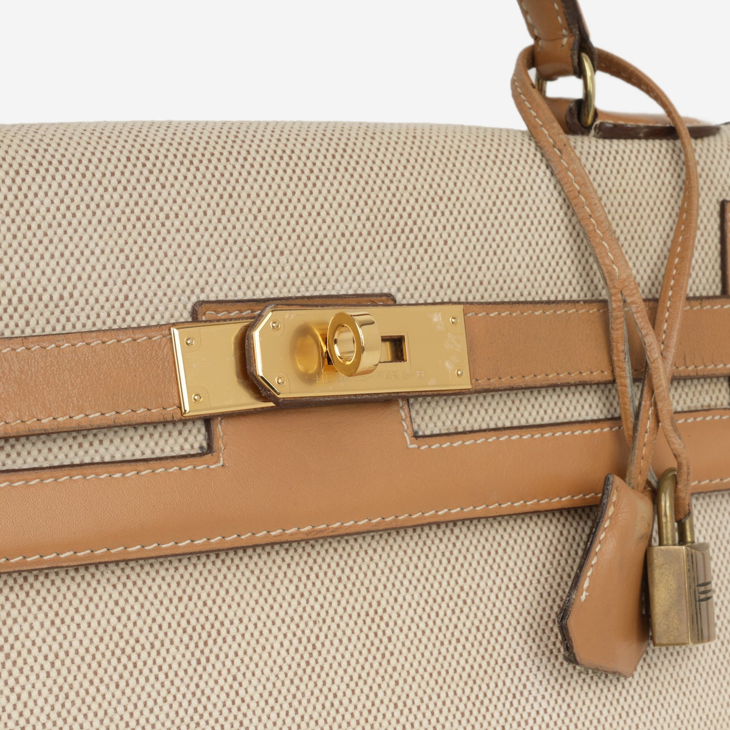 Vintage Kelly 32 - Natural Courchevel / Toile | Gold Hardware
