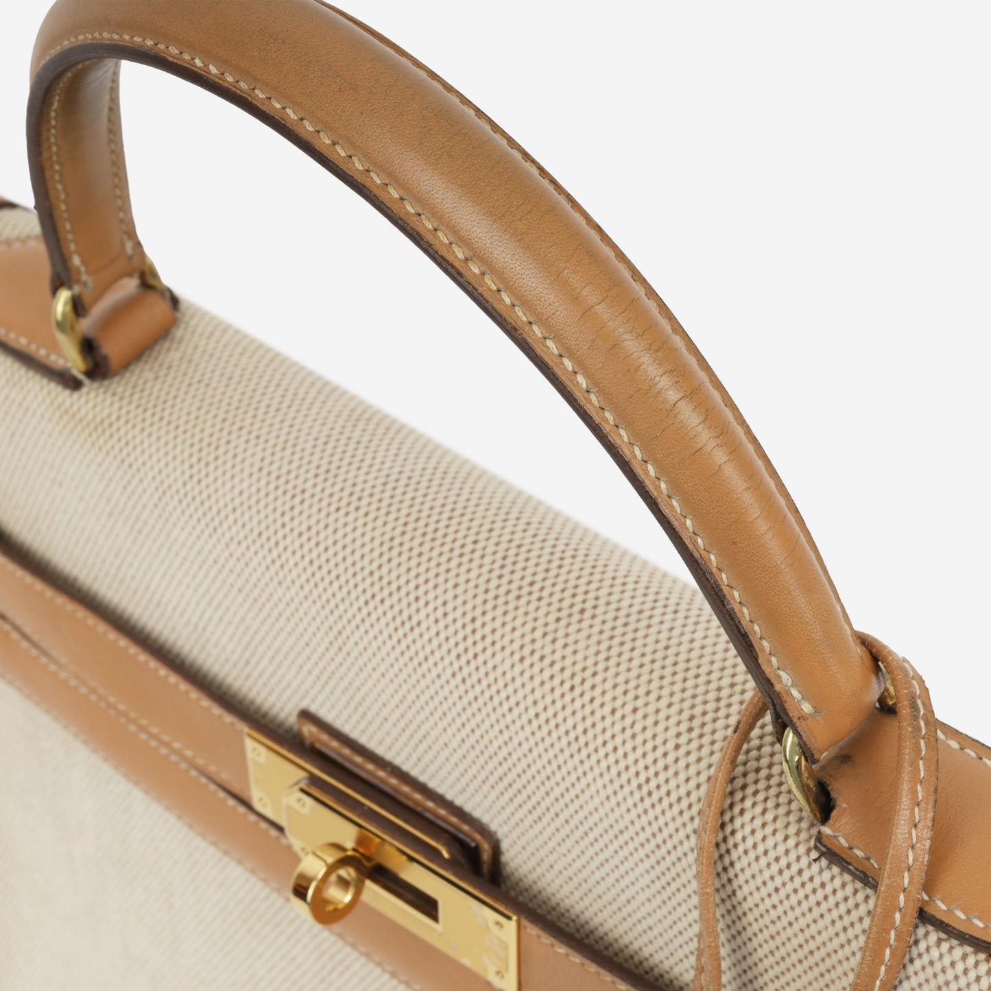Vintage Kelly 32 - Natural Courchevel / Toile | Gold Hardware