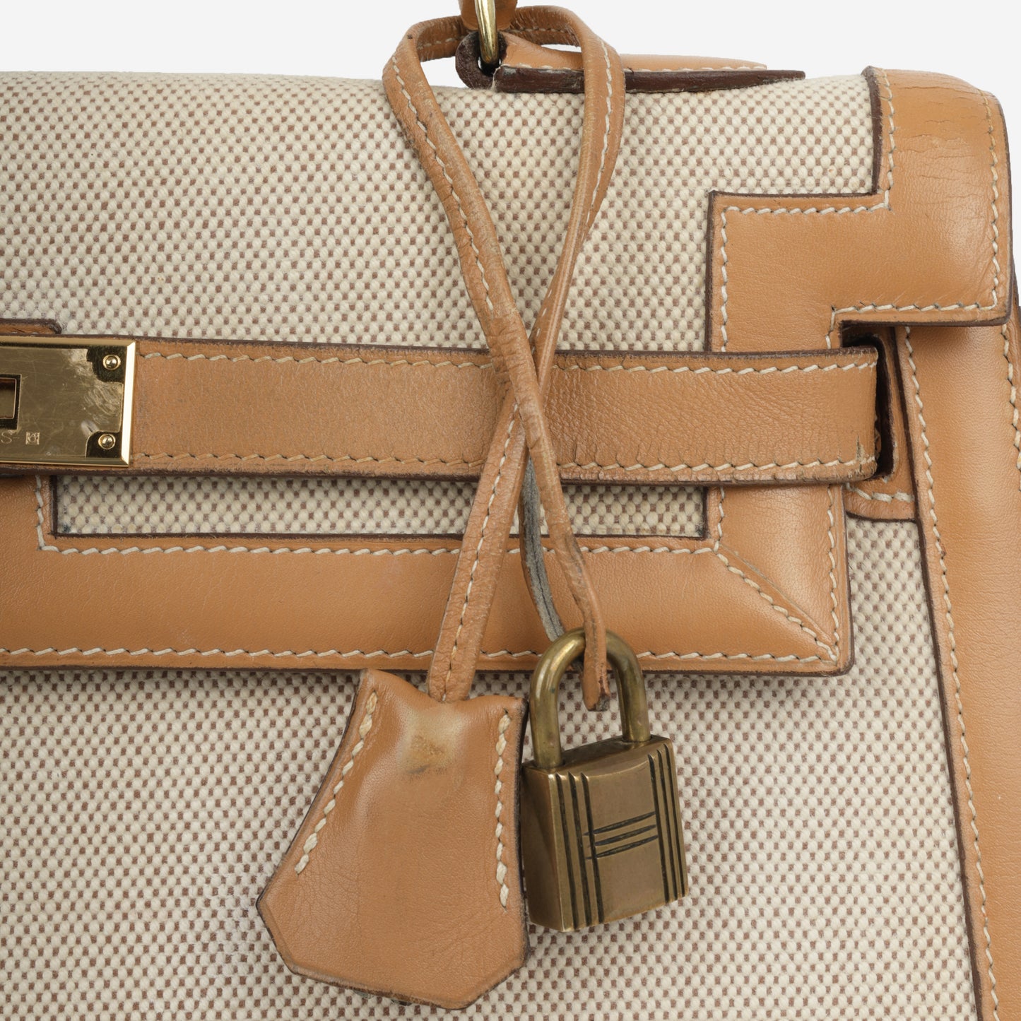Vintage Kelly 32 - Natural Courchevel / Toile | Gold Hardware