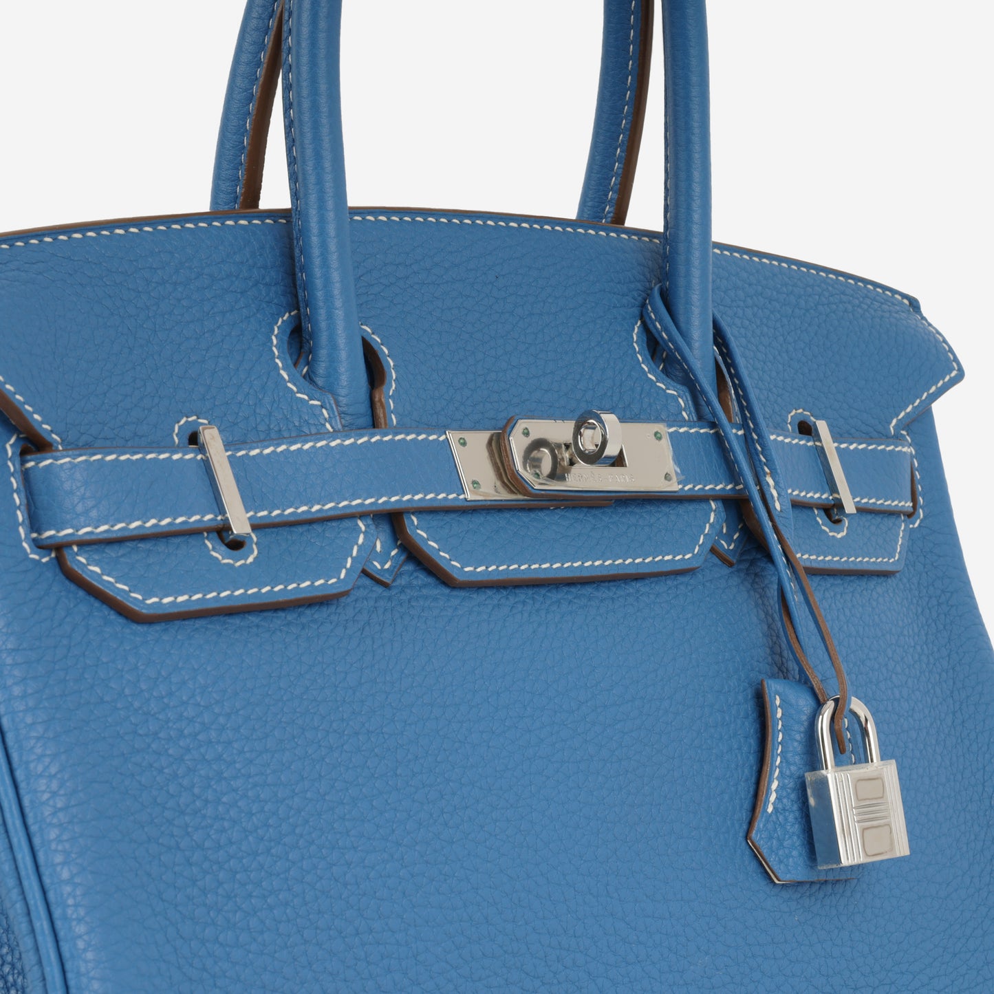 Birkin 30 Eclat - Bleu Mykonos / Blanc