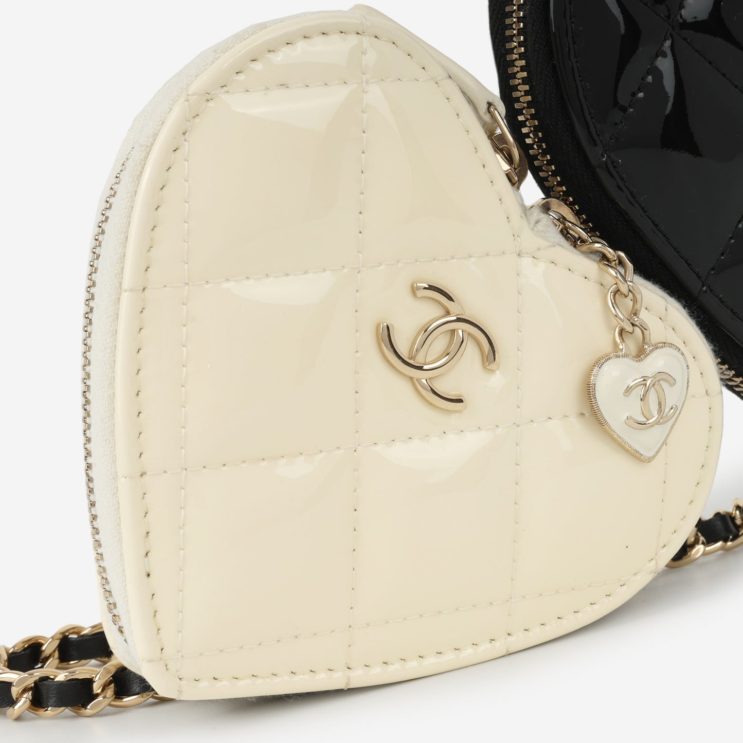 Chanel Double Heart Crossbody - Black/White