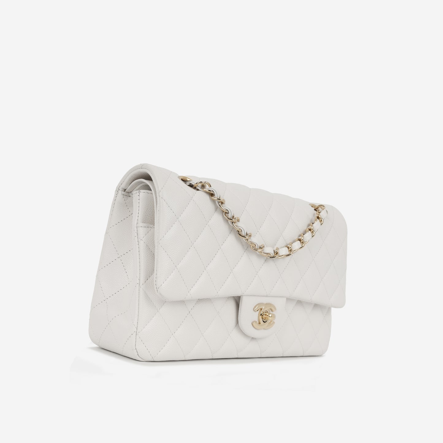 Chanel Medium Classic Flap - White Caviar | Champagne gold hardware