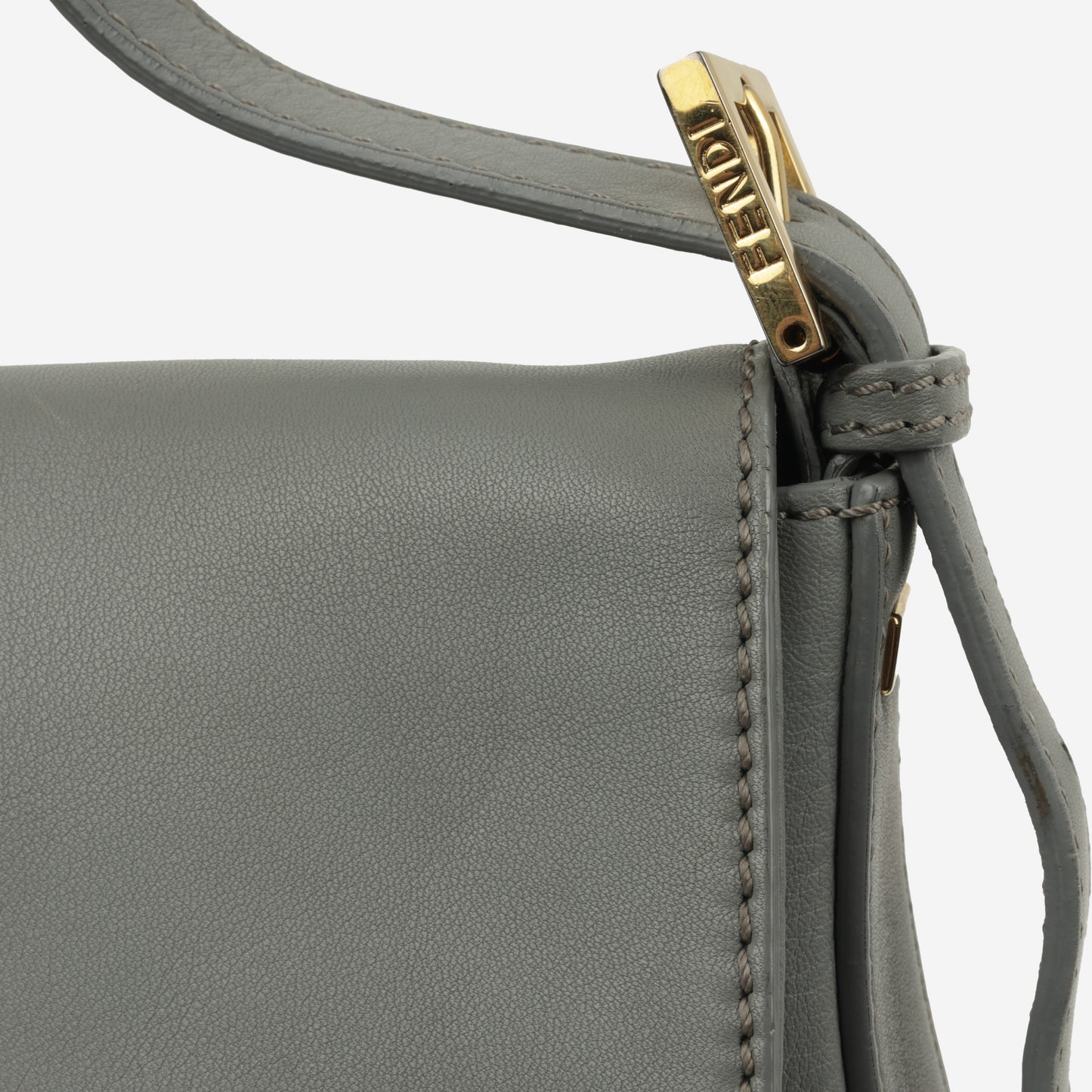 Fendi Medium Baguette Grey Lambskin | Gold Hardware