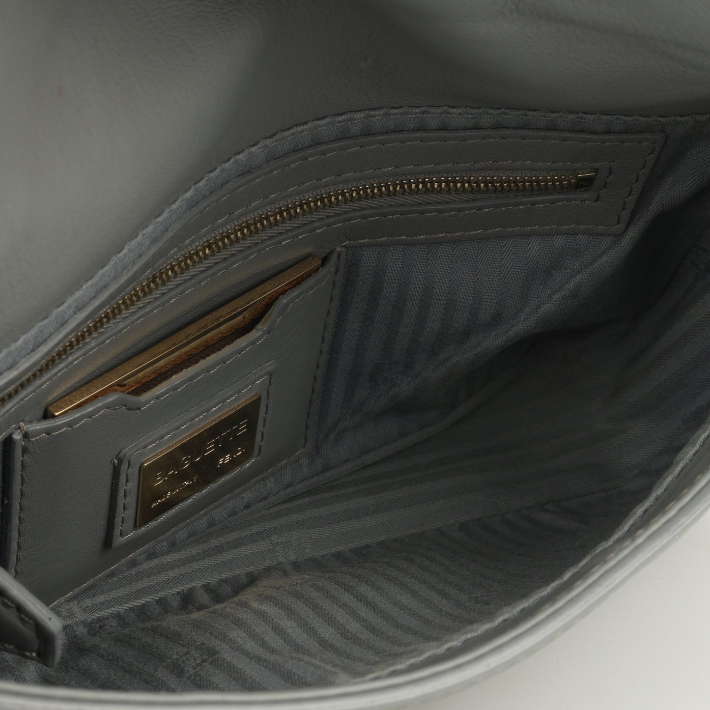 Fendi Medium Baguette Grey Lambskin | Gold Hardware