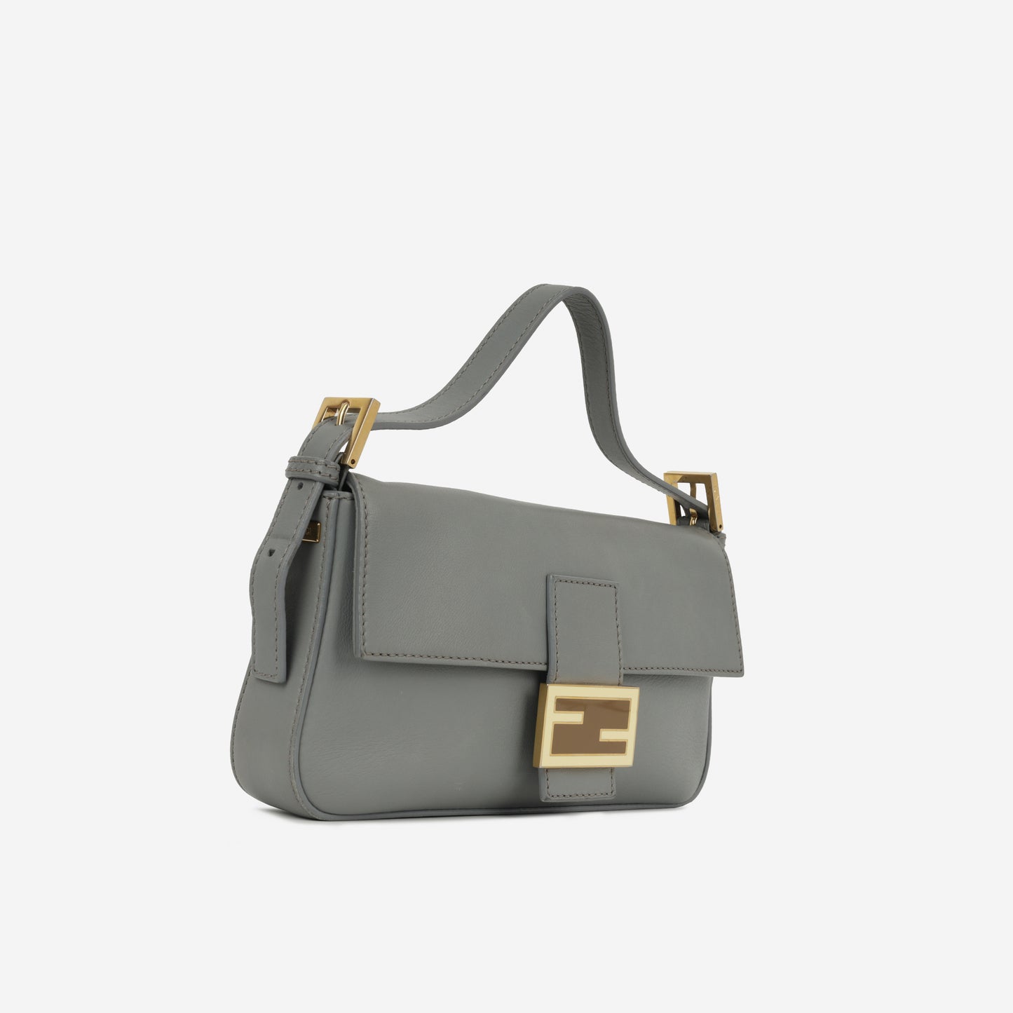 Fendi Medium Baguette Grey Lambskin | Gold Hardware