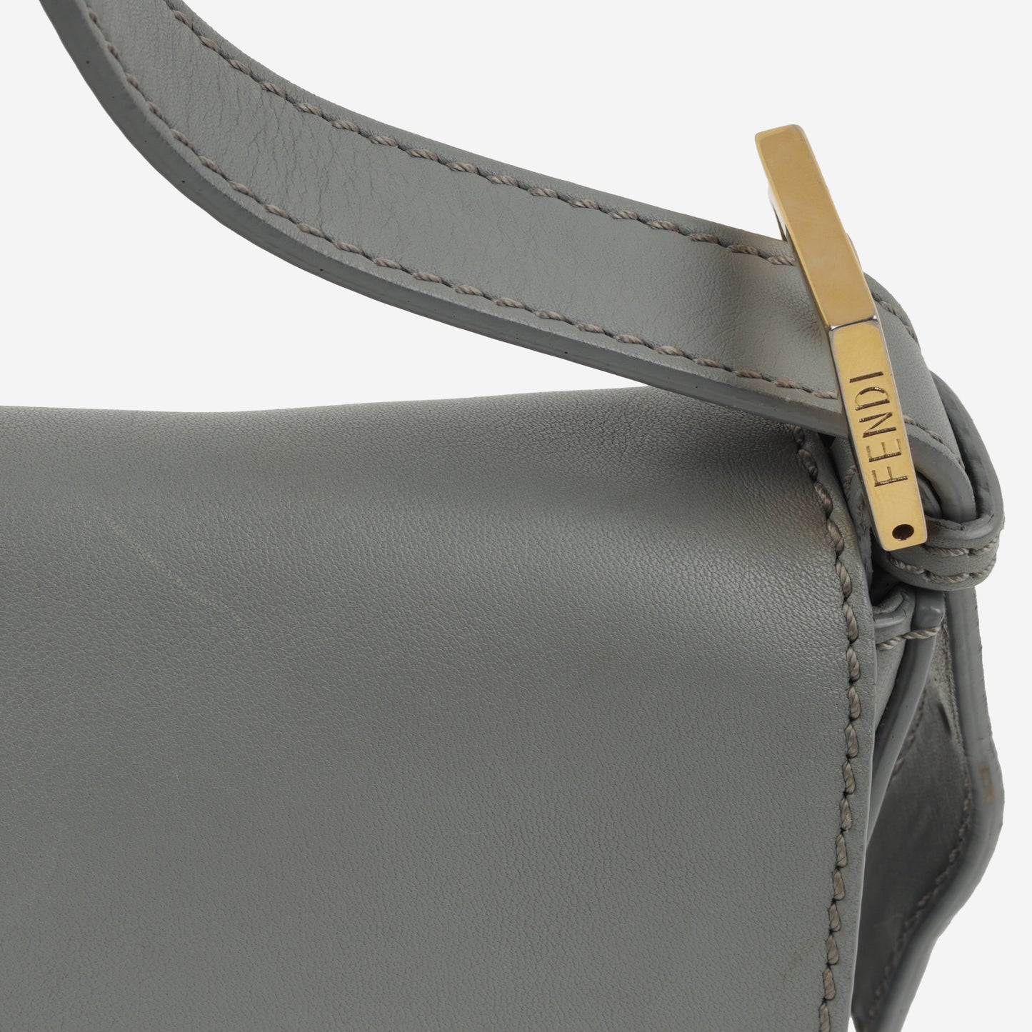 Fendi Medium Baguette Grey Lambskin | Gold Hardware