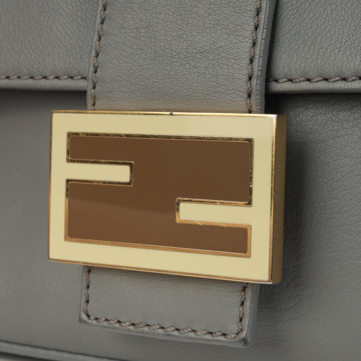 Fendi Medium Baguette Grey Lambskin | Gold Hardware