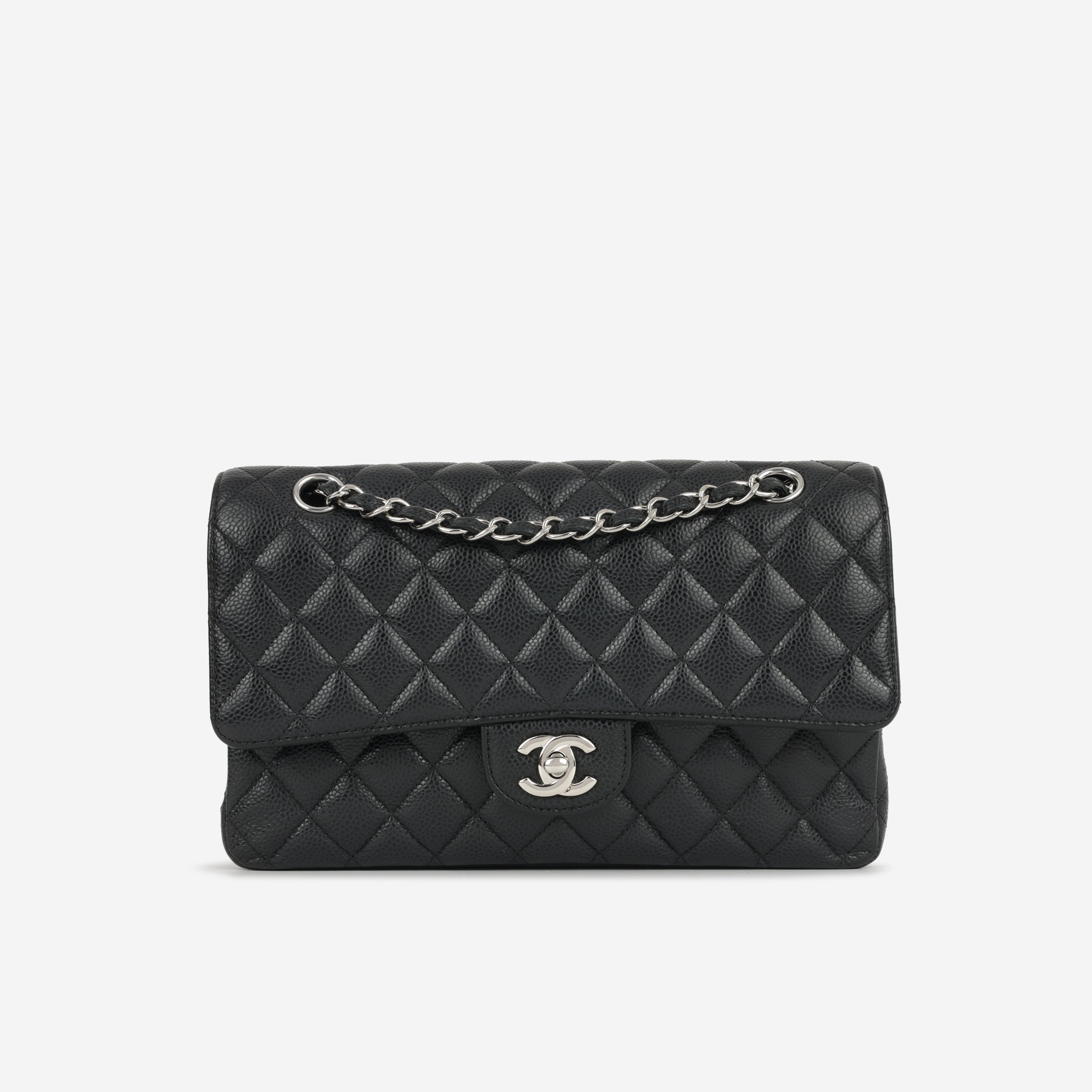 Pre-Loved Chanel Medium Classic Flap Bag - Black Caviar Silver