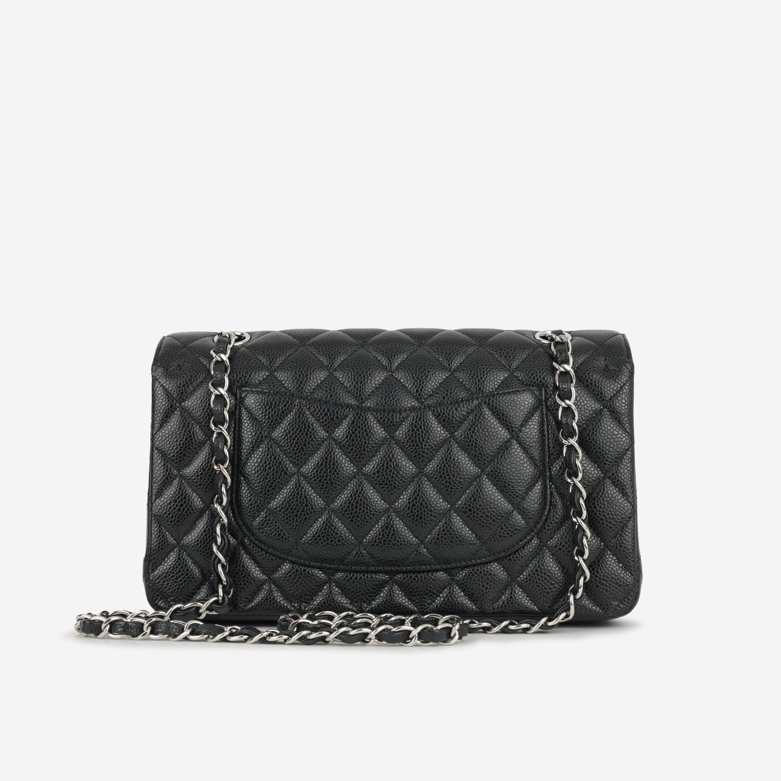 Pre-Loved Chanel Medium Classic Flap Bag - Black Caviar Silver