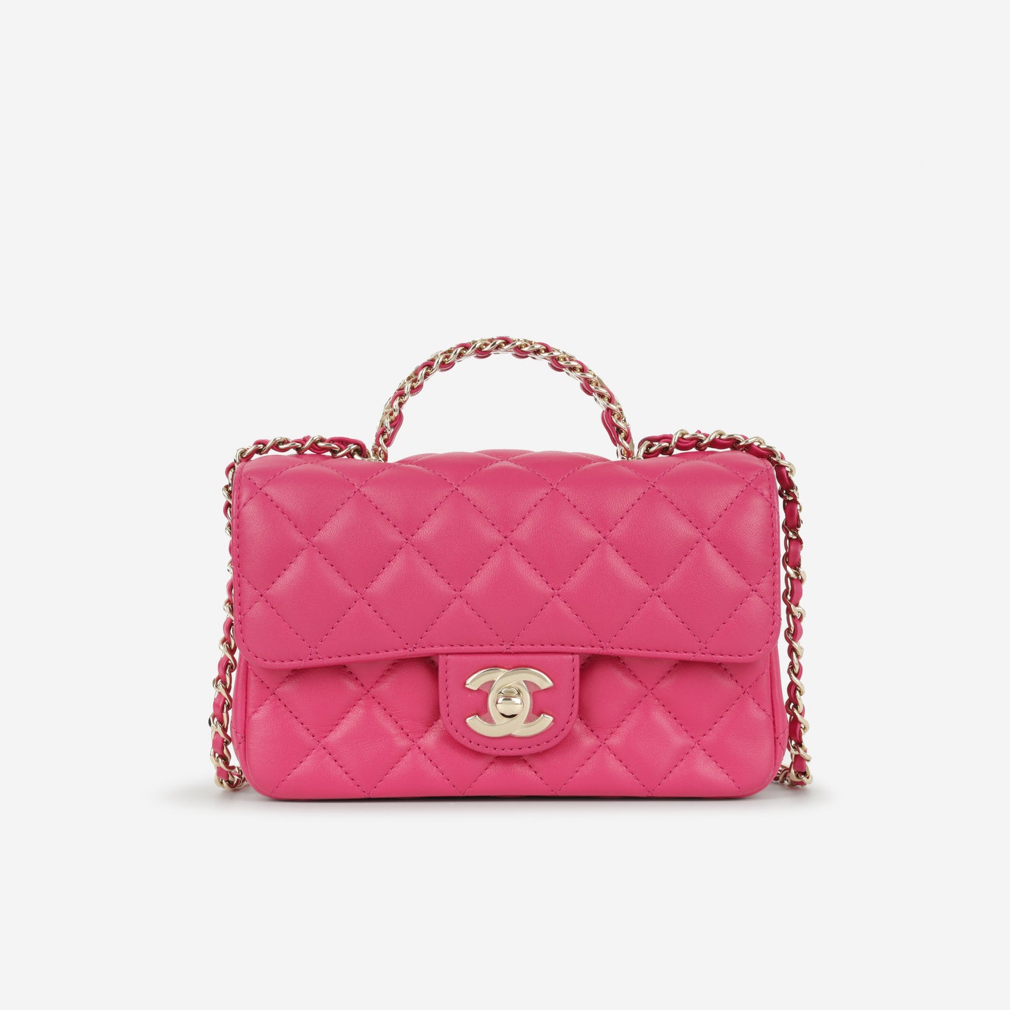 Chanel Mini Strass Top Handle Flap - Fuchsia Lambskin | Champagne Gold