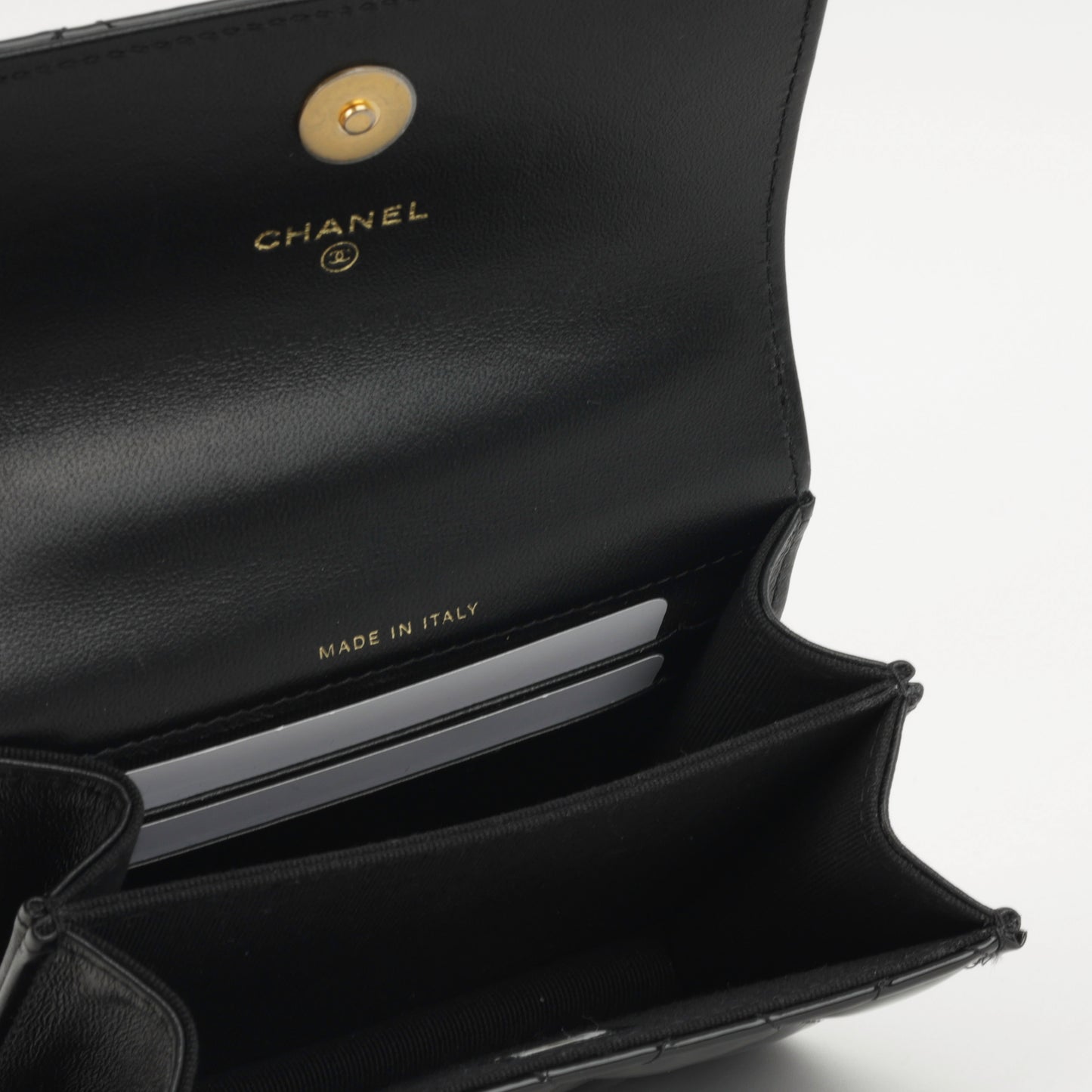 Chanel Micro Top Handle Clutch On Chain - Black Patent Calfskin | Gold Hardware