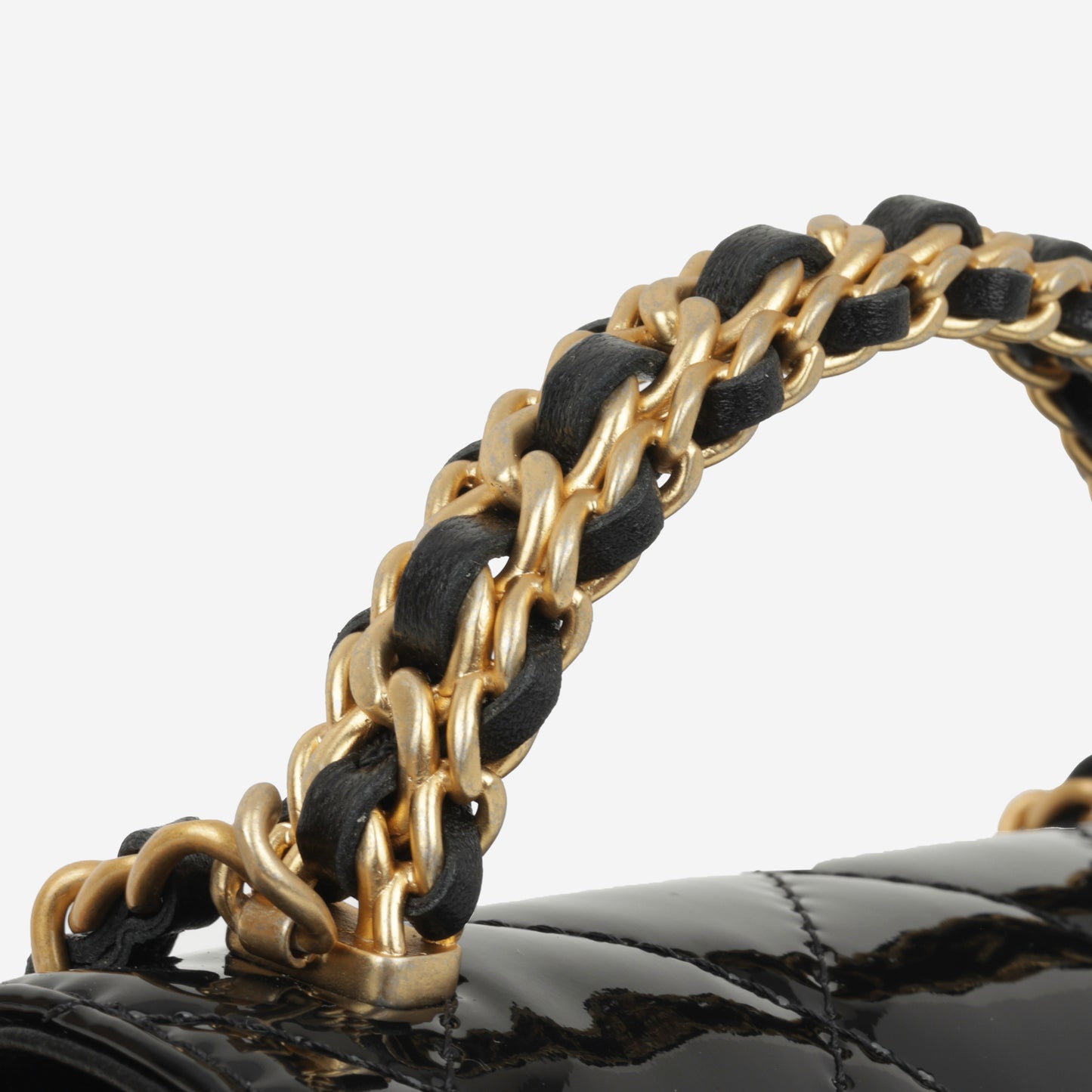 Chanel Micro Top Handle Clutch On Chain - Black Patent Calfskin | Gold Hardware