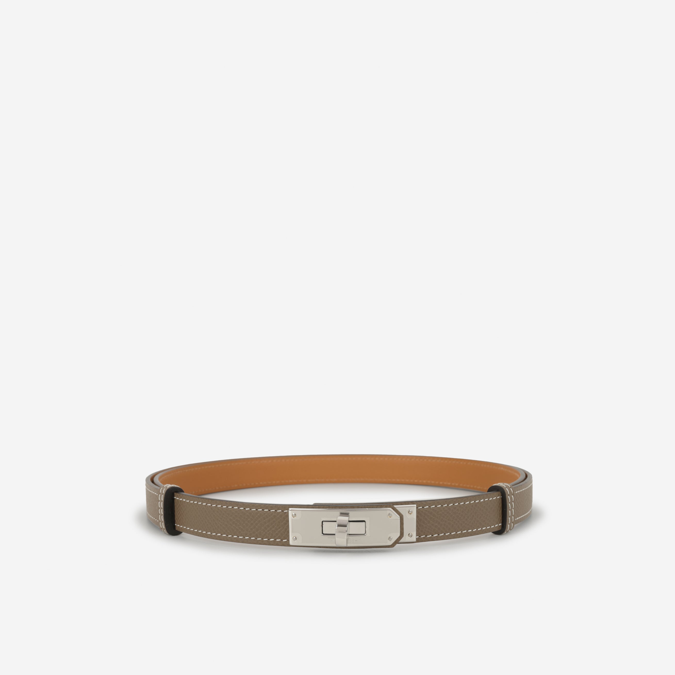 HERMES B stamped Kelly 18 Epsom belt Accessory Mauve Pale Pink Silver Metal