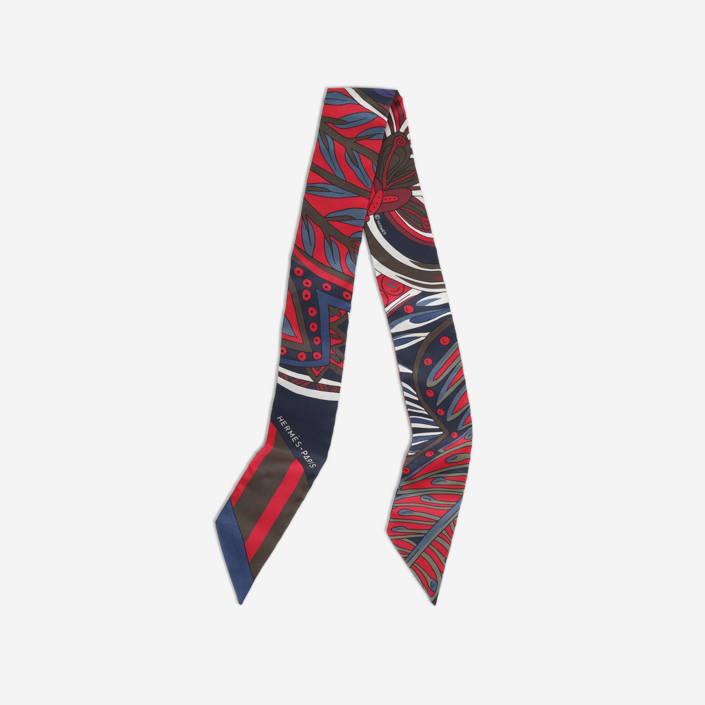 Hermès Twilly Le Jardin De La Maharani - Rouge / Navy / Brun / Blanc Silk