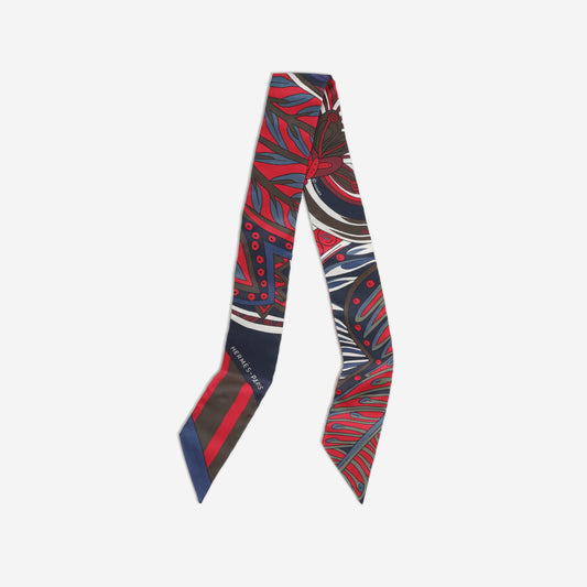 Hermès Twilly Le Jardin De La Maharani - Rouge / Navy / Brun / Blanc Silk