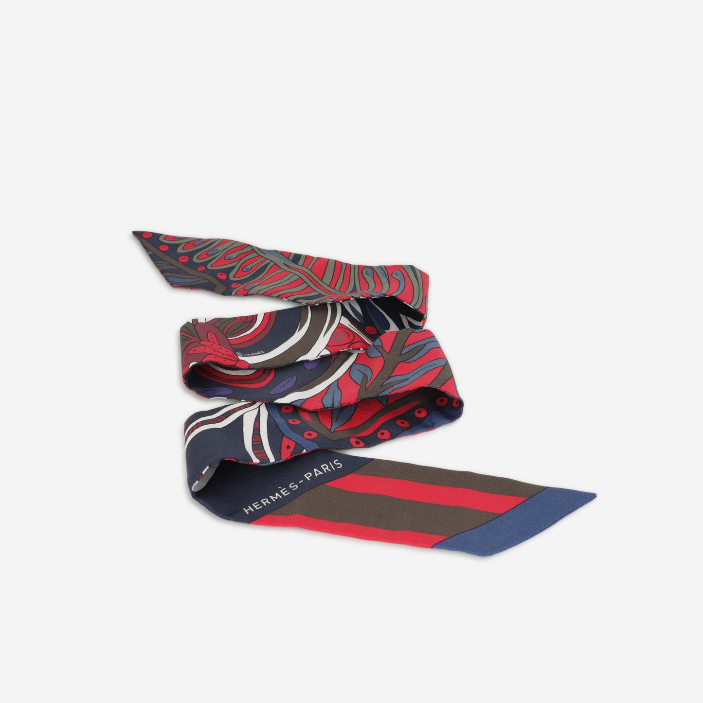 Hermès Twilly Le Jardin De La Maharani - Rouge / Navy / Brun / Blanc Silk