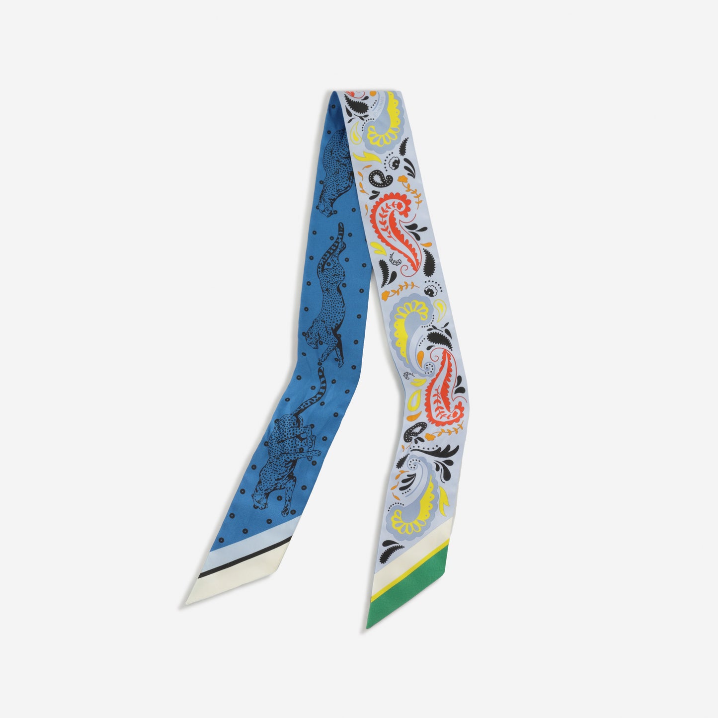 Hermès Twilly Guépards Bandana | Bleu Ciel / Jaune Vif / Rouge Silk