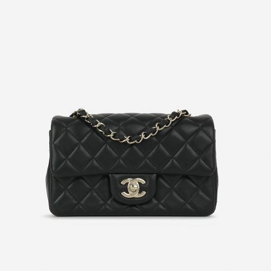 Chanel Mini Rectangular - Black Lambskin | Champagne Gold Hardware