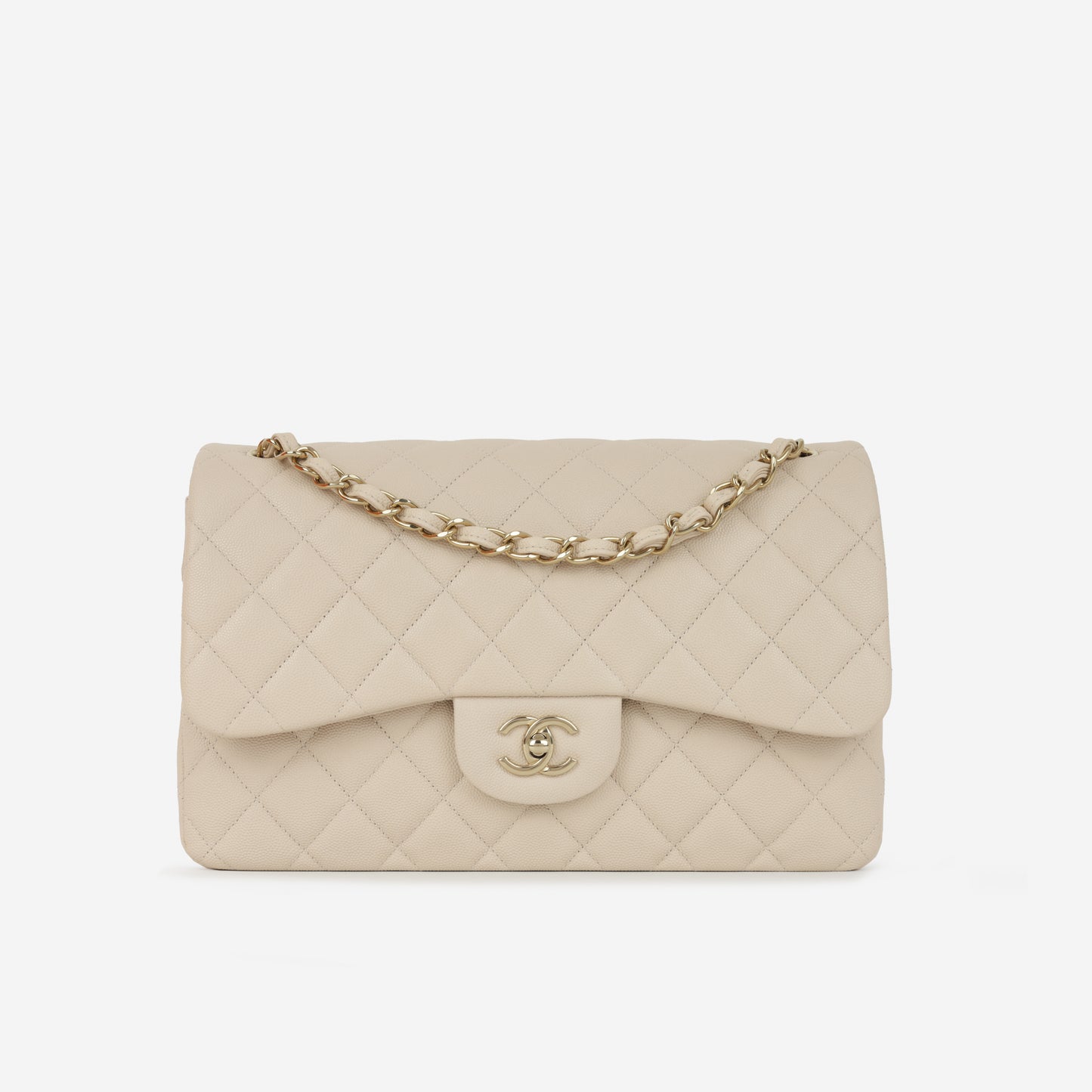 Chanel Classic Jumbo Double Flap - Ecru Caviar | Champagne Gold Hardware