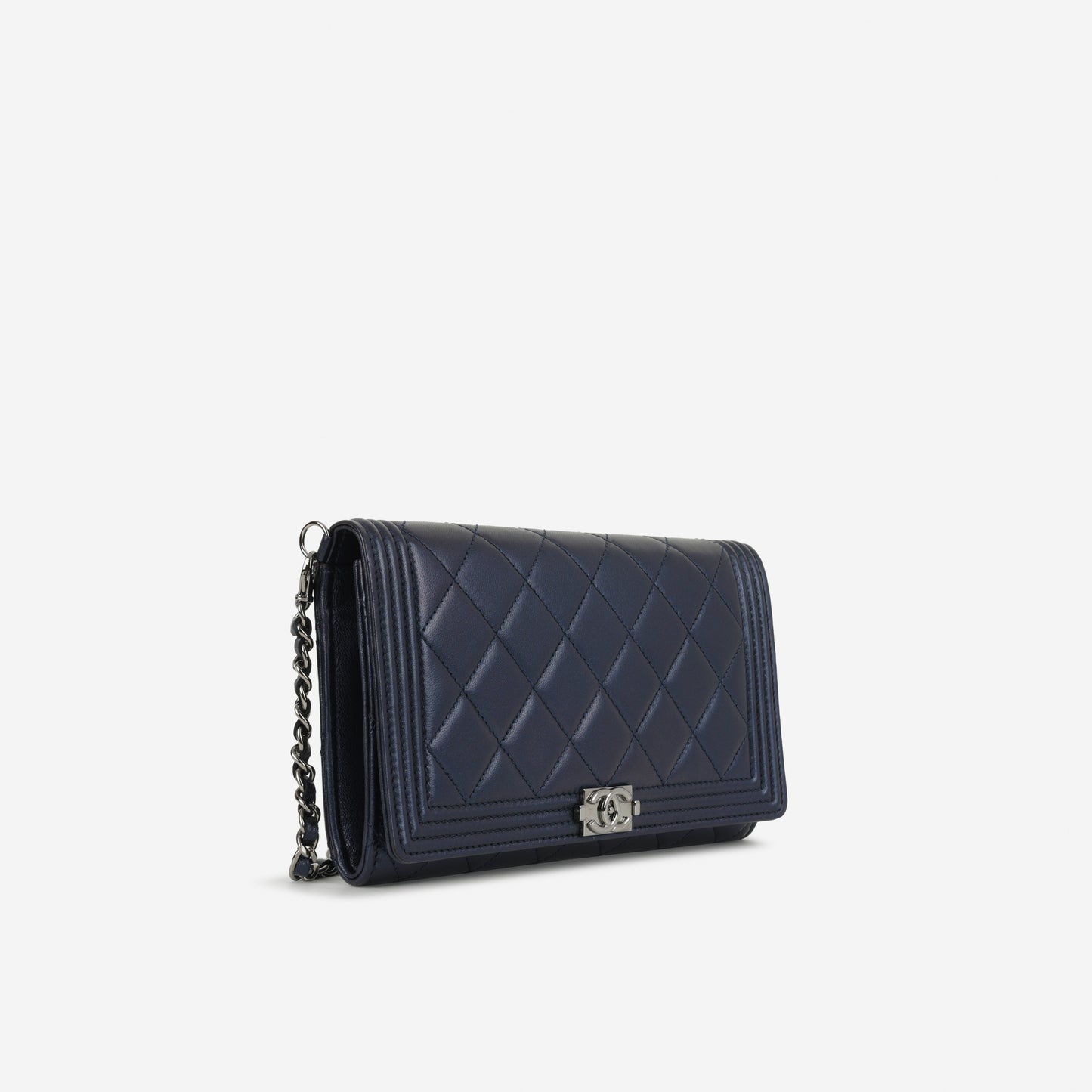 Chanel Shoulder Boy WOC - Navy Iridescent | Ruthenium Hardware