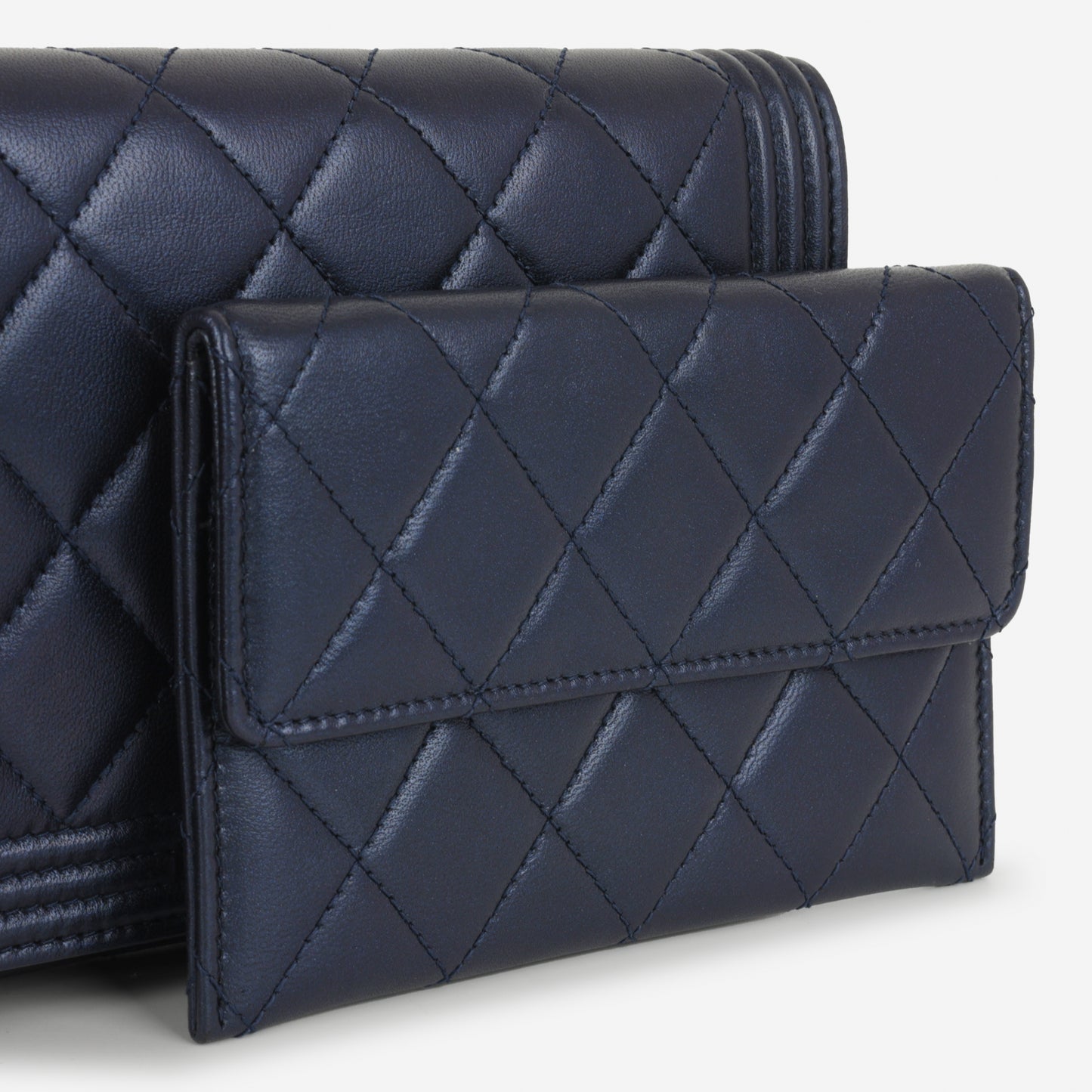 Chanel Shoulder Boy WOC - Navy Iridescent | Ruthenium Hardware