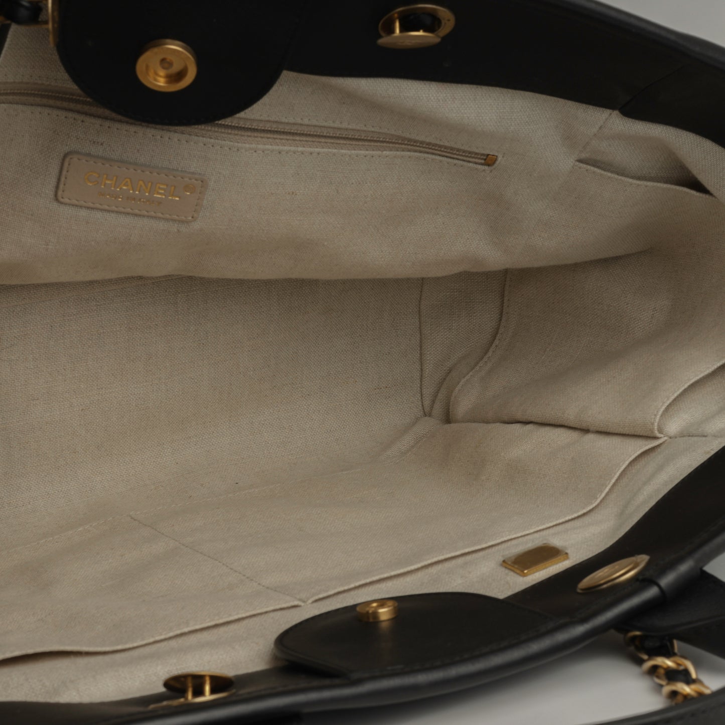 Chanel Large Deauville - Black Lambskin with Multicolor Logo | Antique Gold Hardware