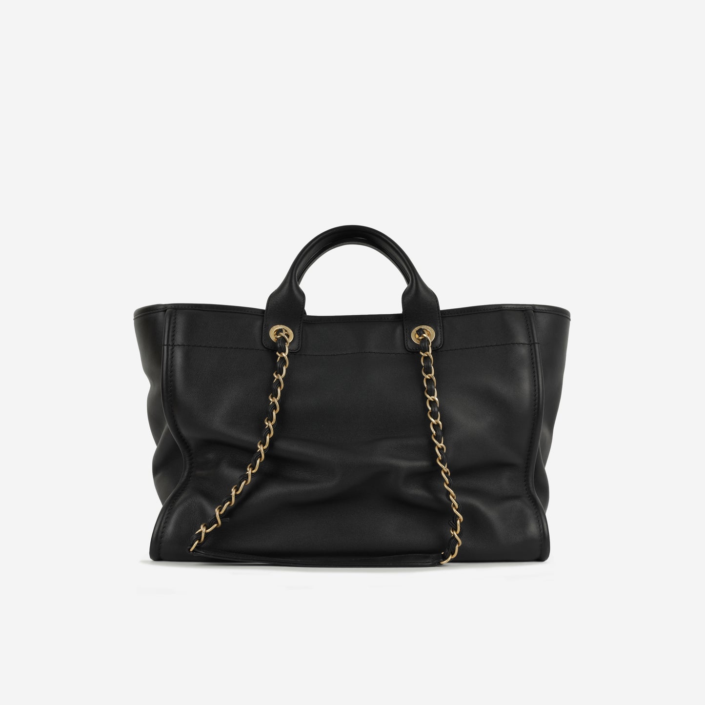 Chanel Large Deauville - Black Lambskin with Multicolor Logo | Antique Gold Hardware