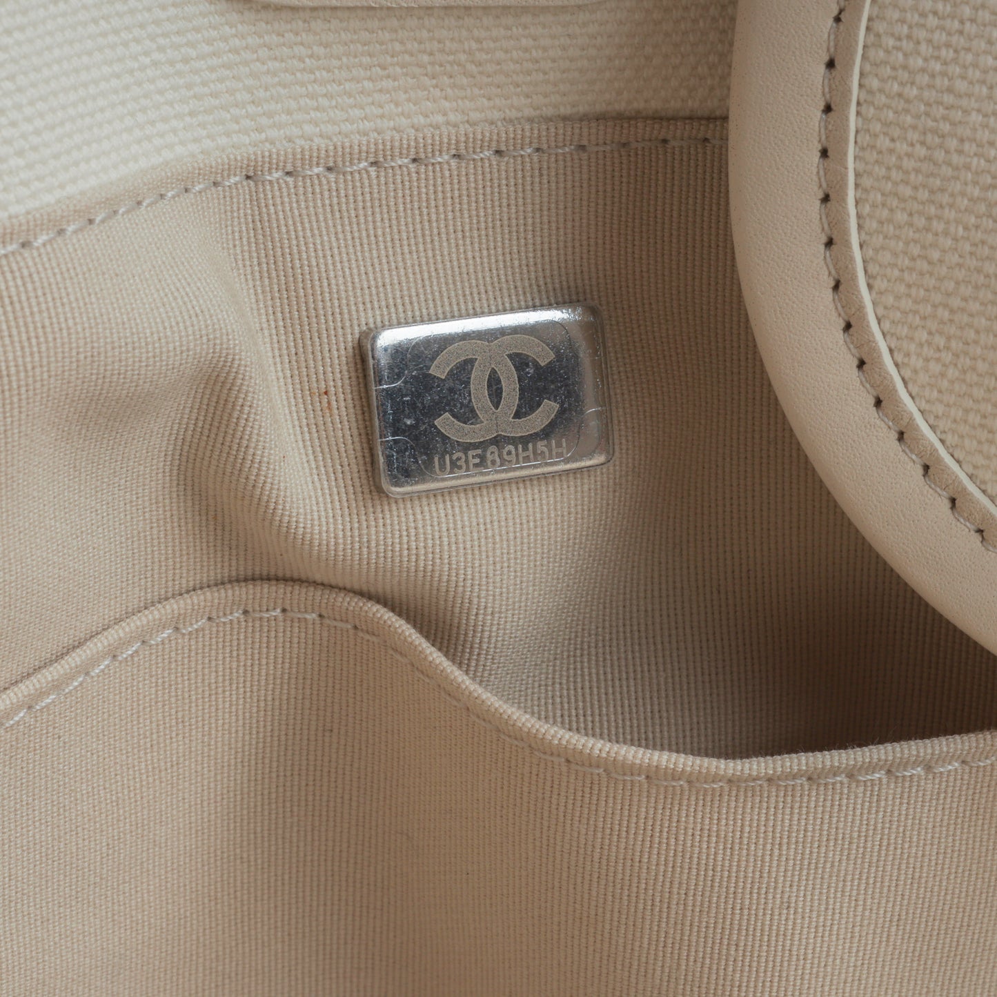 Chanel Large Deauville - White Canvas / Black Stripes | Silver Hardware