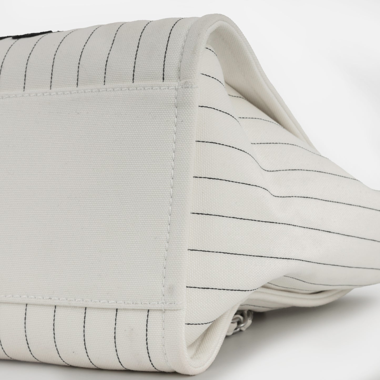 Chanel Large Deauville - White Canvas / Black Stripes | Silver Hardware