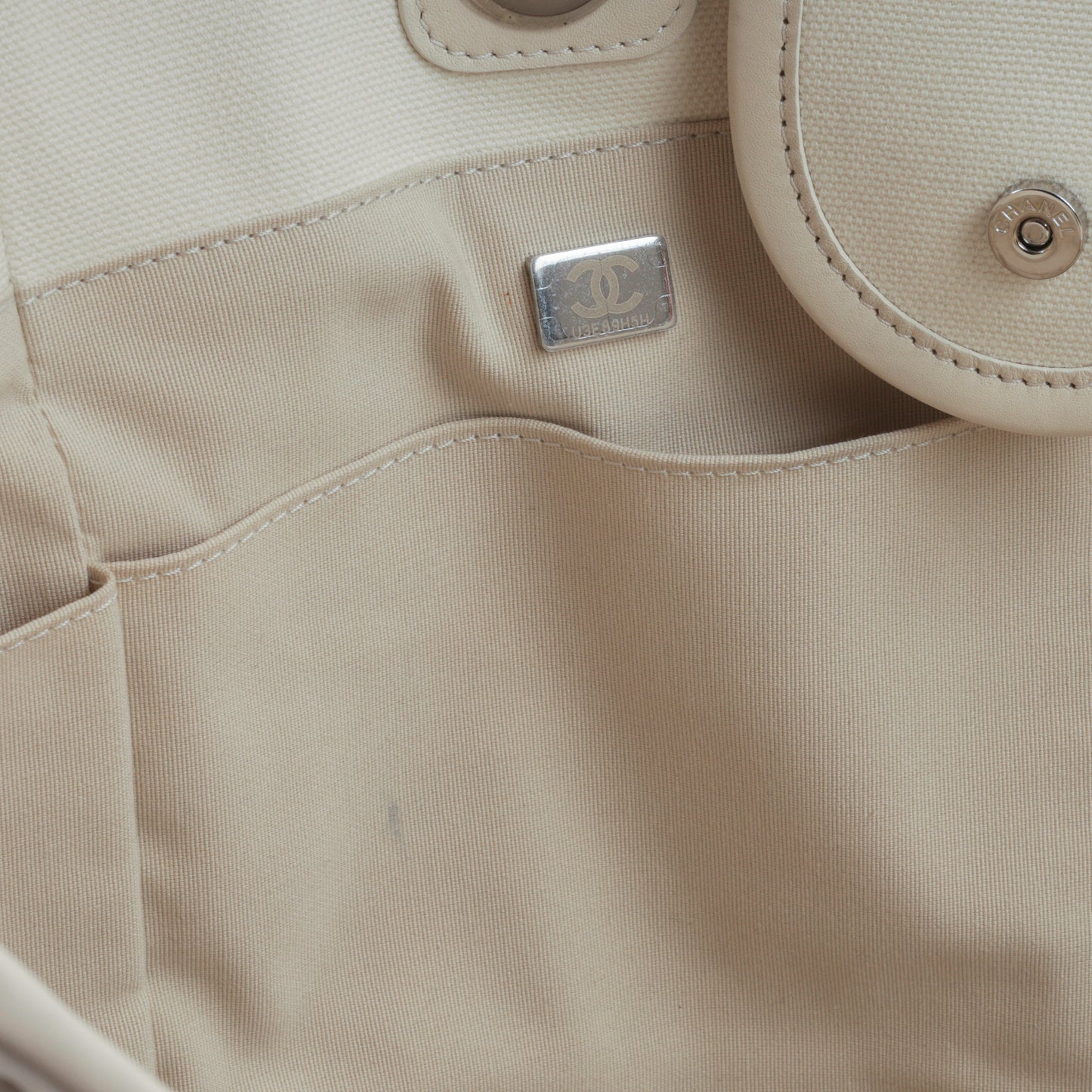 Chanel Large Deauville - White Canvas / Black Stripes | Silver Hardware