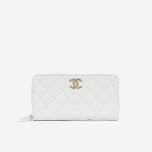 Chanel Zipped Long Wallet | Champagne Gold Hardware