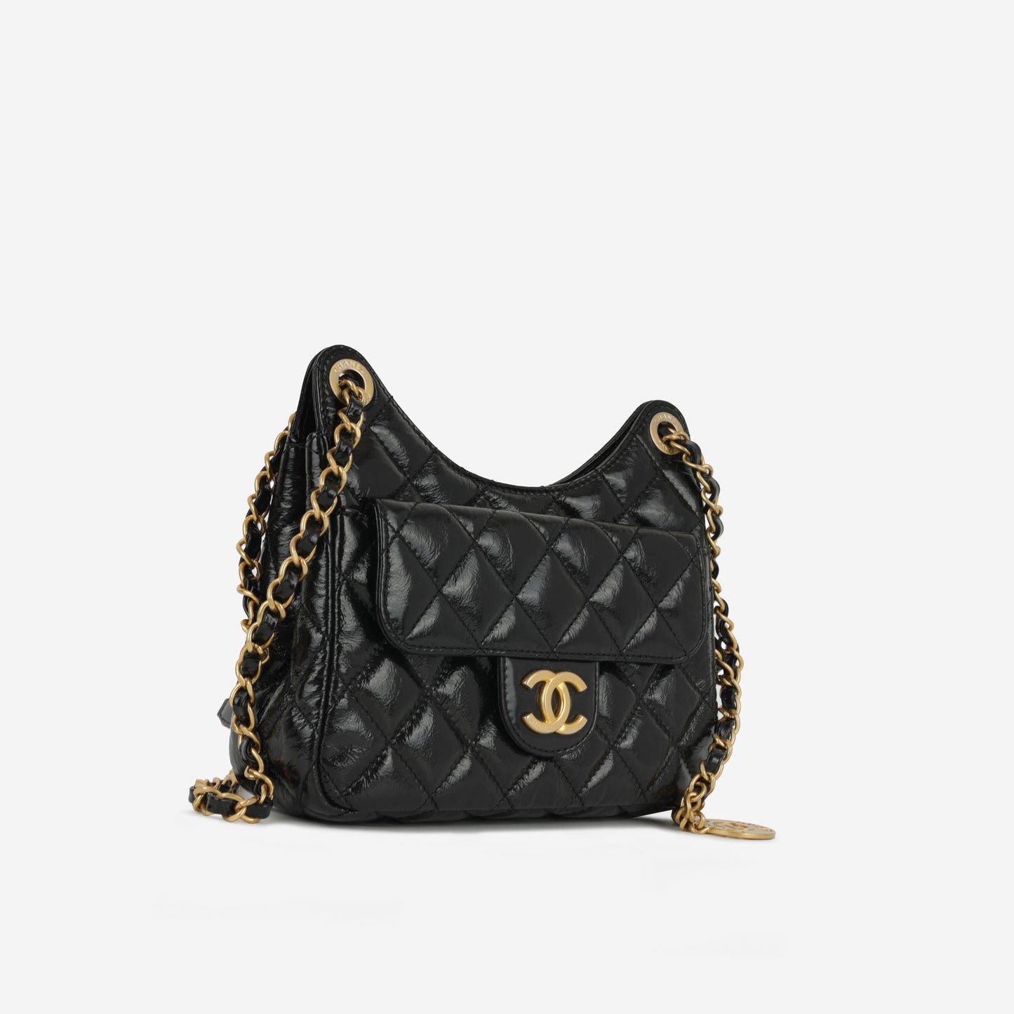 Chanel Small Hobo Bag - Black Shiny Crumpled Calfskin | Gold Hardware