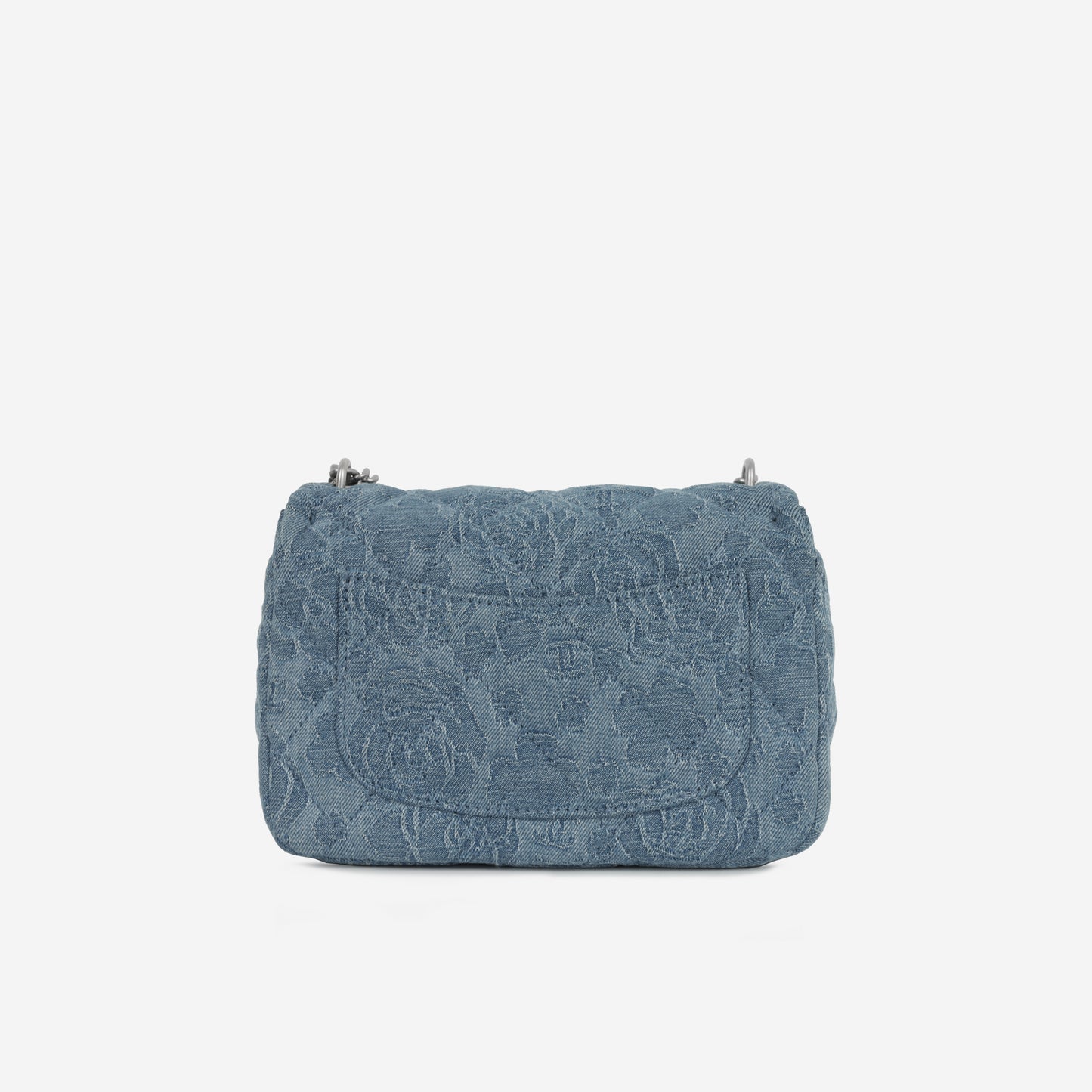 Chanel Square Camellia Heart Crush - Blue Embroidered Denim | Silver Hardware