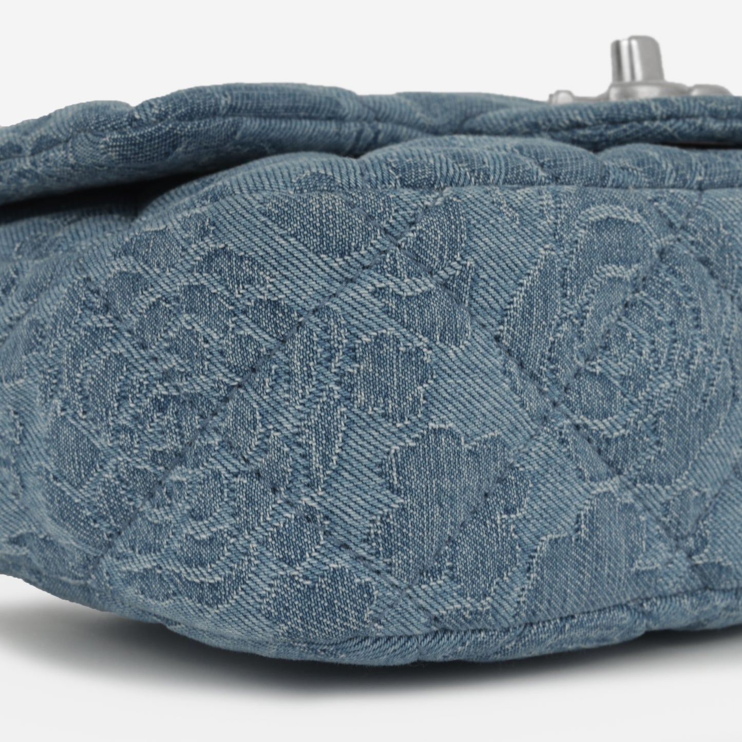 Chanel Square Camellia Heart Crush - Blue Embroidered Denim | Silver Hardware