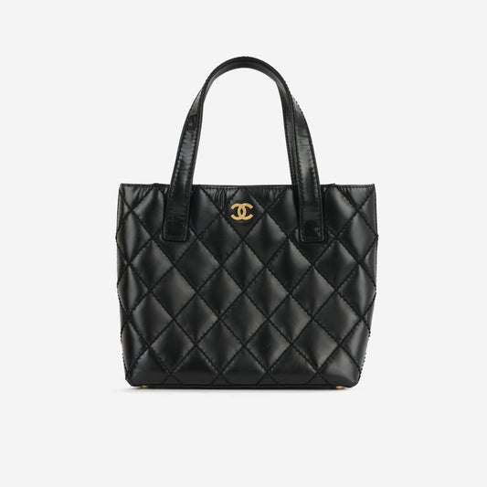 Chanel Small Surpique Stitch Tote | Black Calfskin