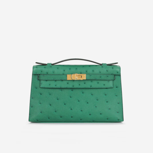 Hermès Kelly Pochette - Vert Vertigo Ostrich | Gold Hardware