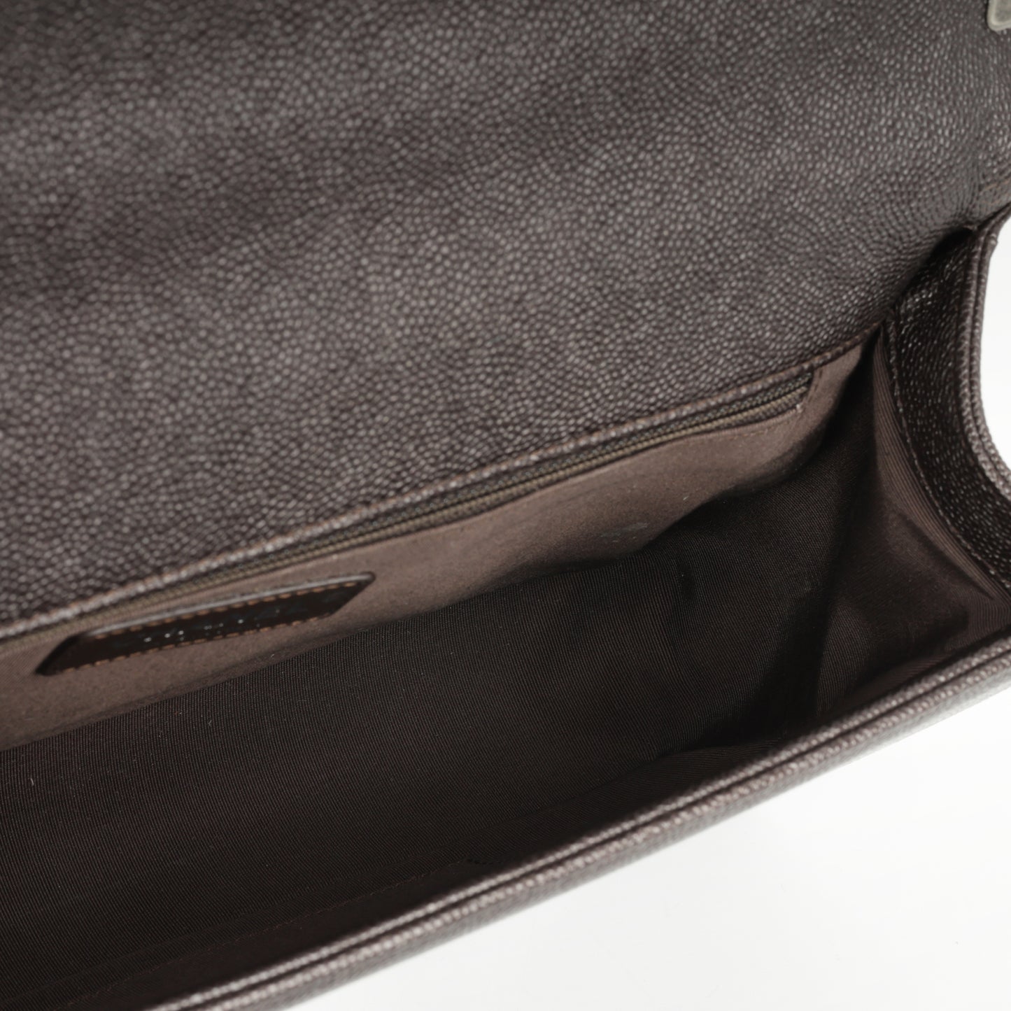 Chanel New Medium Boy Bag - Dark Brown Chevron | Ruthenium Hardware