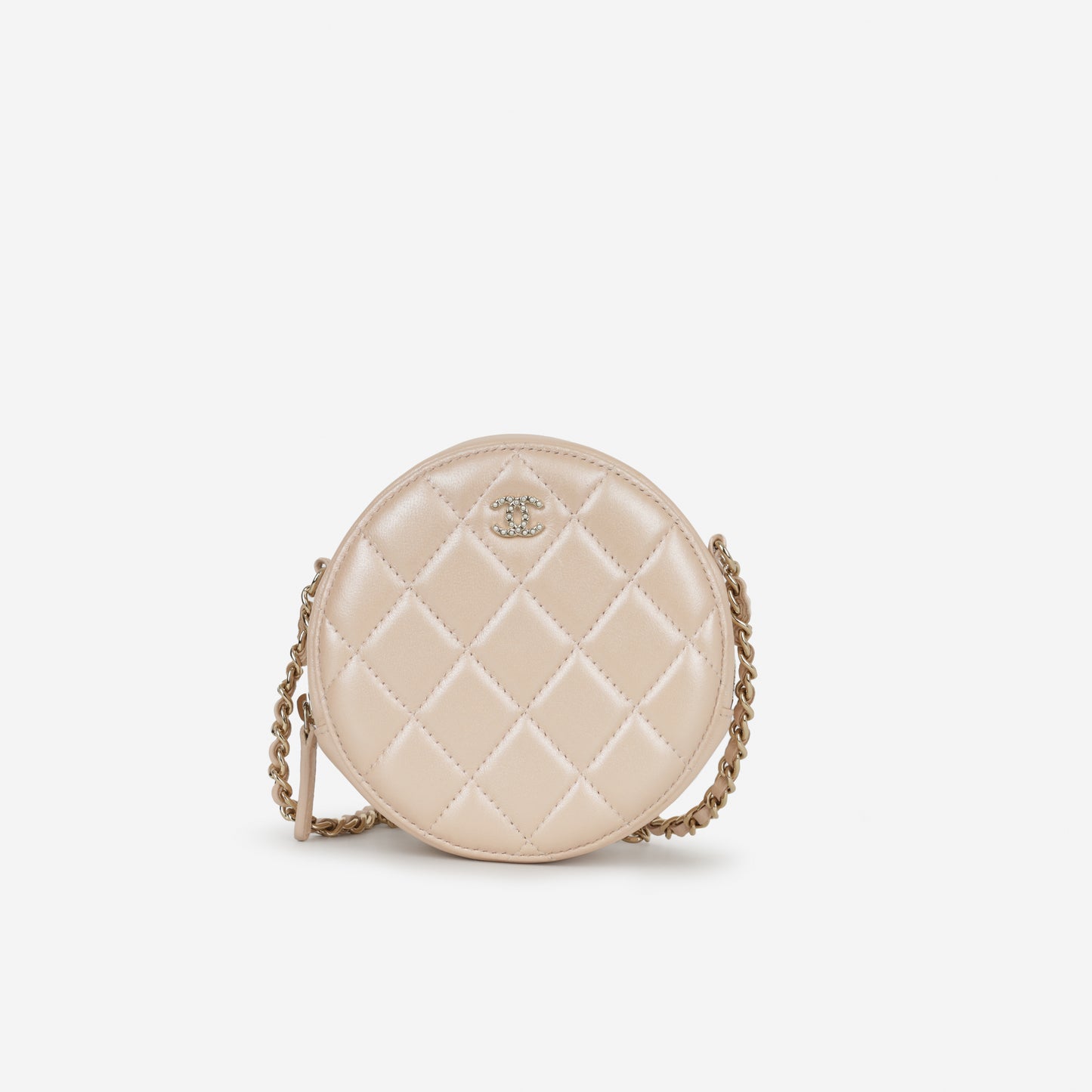 Chanel Pearl CC Round Clutch - Iridescent Pink Lambskin | Champagne Gold Hardware