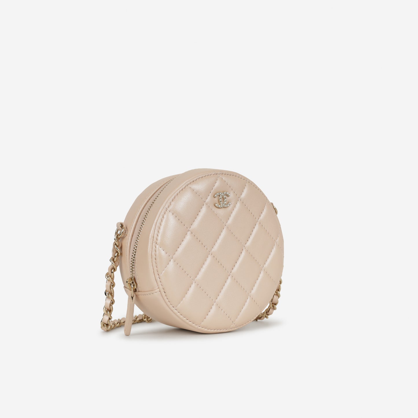 Chanel Pearl CC Round Clutch - Iridescent Pink Lambskin | Champagne Gold Hardware