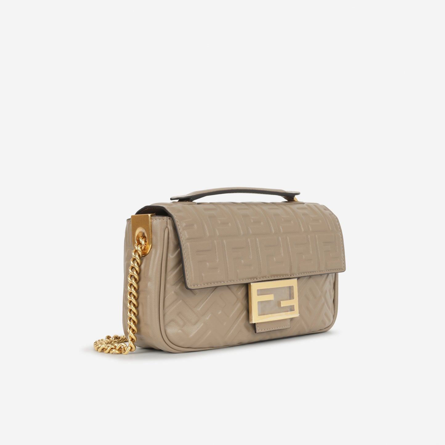 Fendi Midi Chain Baguette - Taupe Calfskin | Gold Hardware