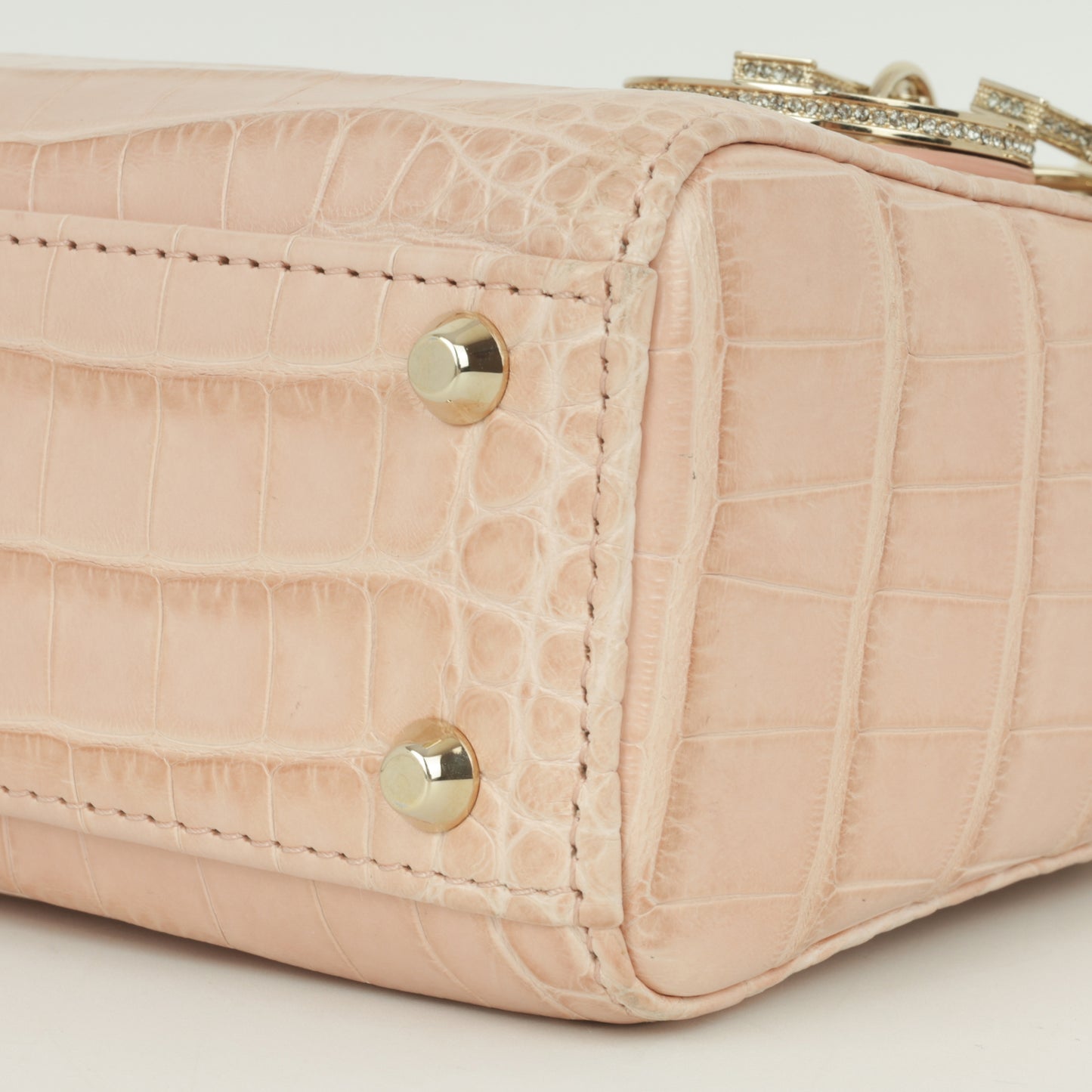 Dior Mini Lady Dior - Blush Pink Alligator | Champagne Gold Hardware with Diamond Beads