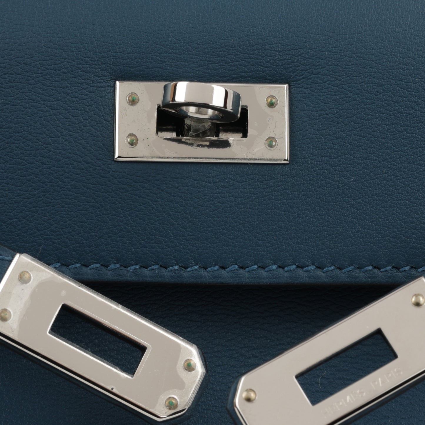 Hermès Kelly Pochette - Bleu Colvert Swift |  Palladium Hardware