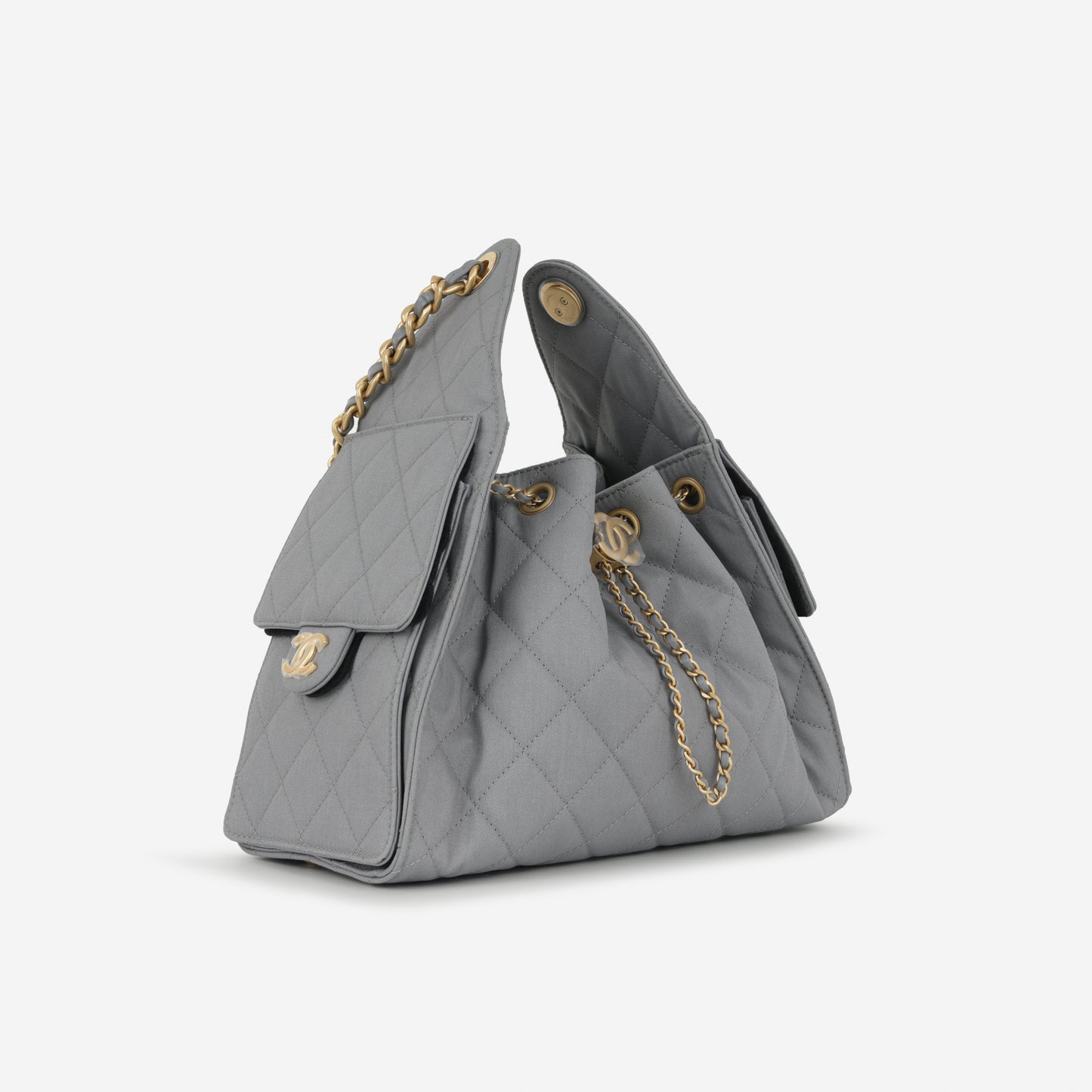 Chanel Small 25 Hobo - Grey Coated Canvas | Antique Gold Hardware