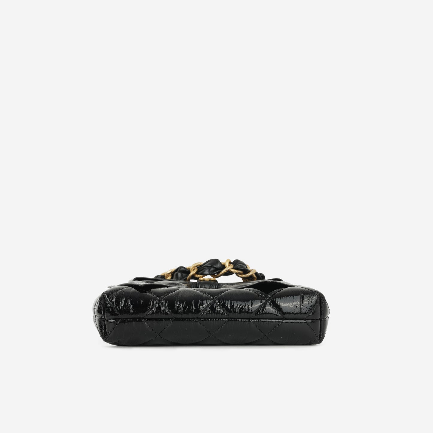 Chanel 24A Bowknot Clutch on Chain- Black Shiny Crumpled Calfskin | Aged Gold Hardware